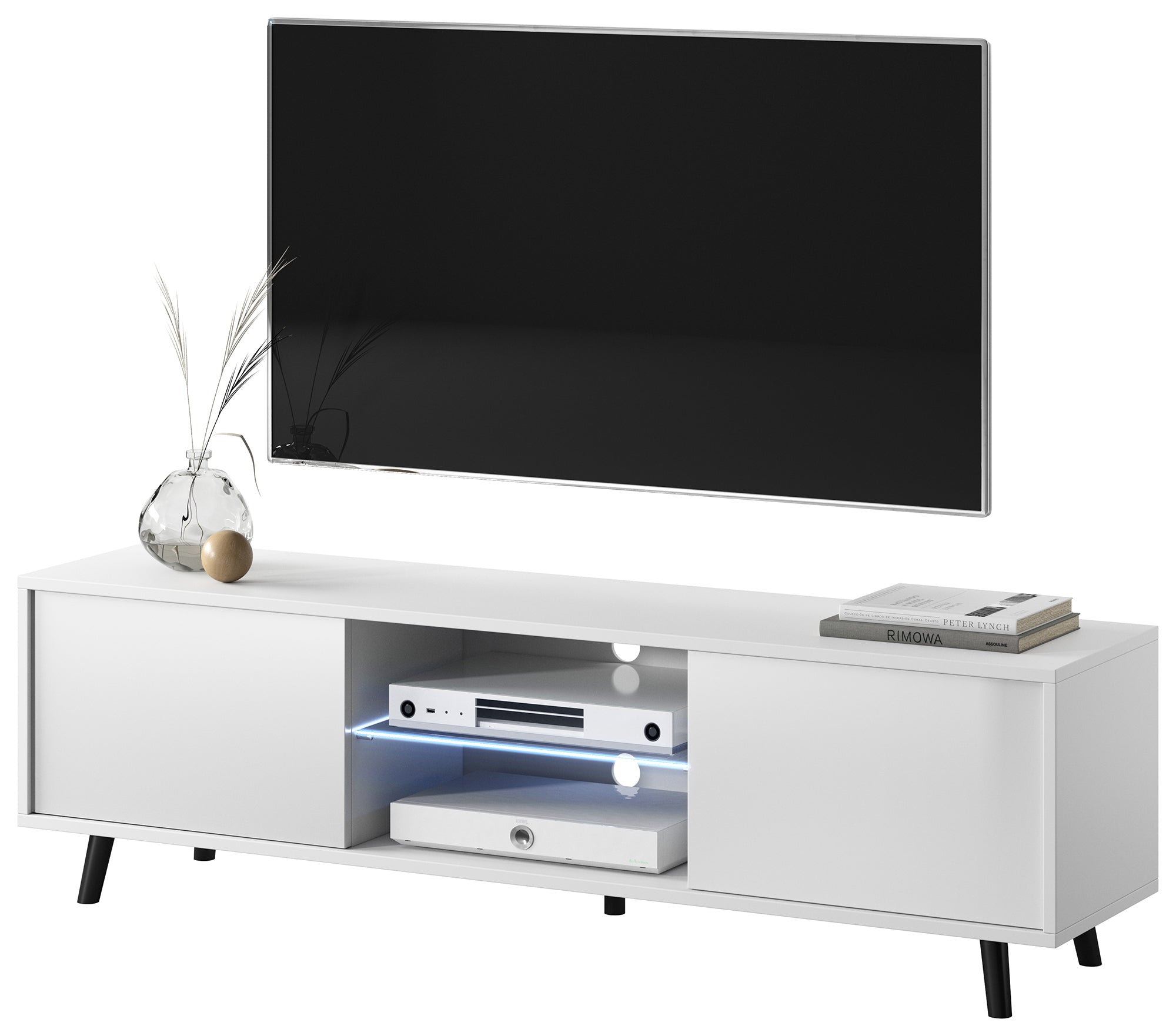 Szafka RTV Lefyr 140 cm Biały mat / Biały połysk