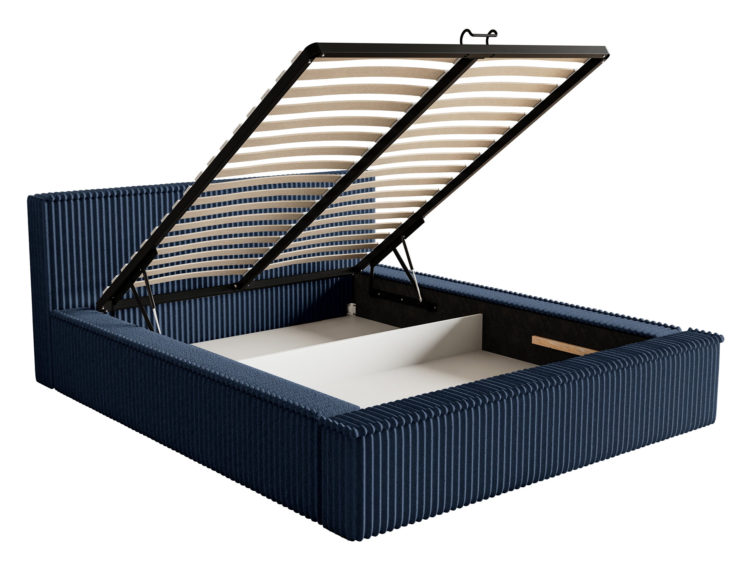 Łóżko tapicerowane Affolio 140x200 cm z pojemnikiem granatowe gruby sztruks