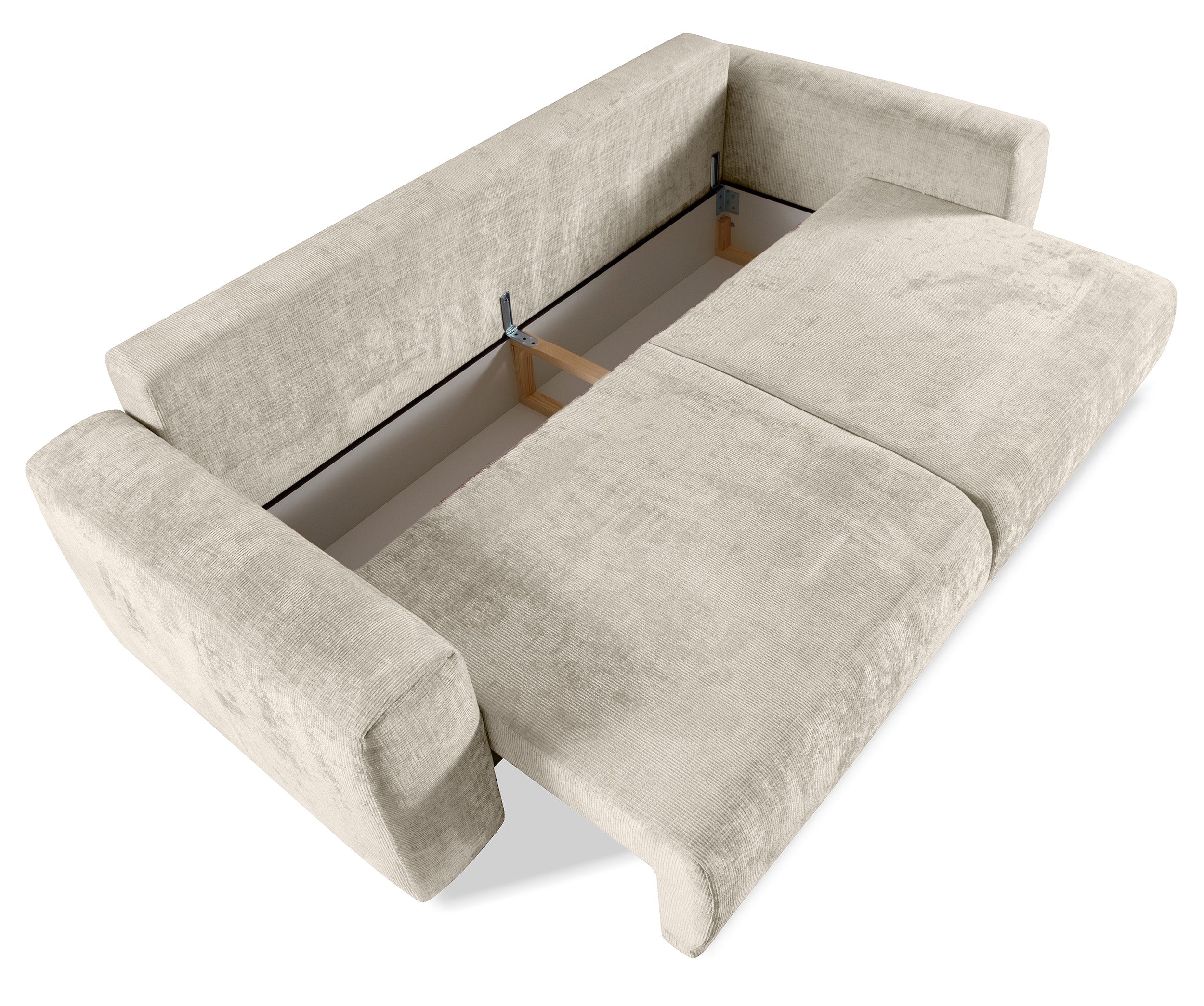 Kanapa rozkładana trzyosobowa Alcamo z pojemnikiem jasnobeżowa szenil