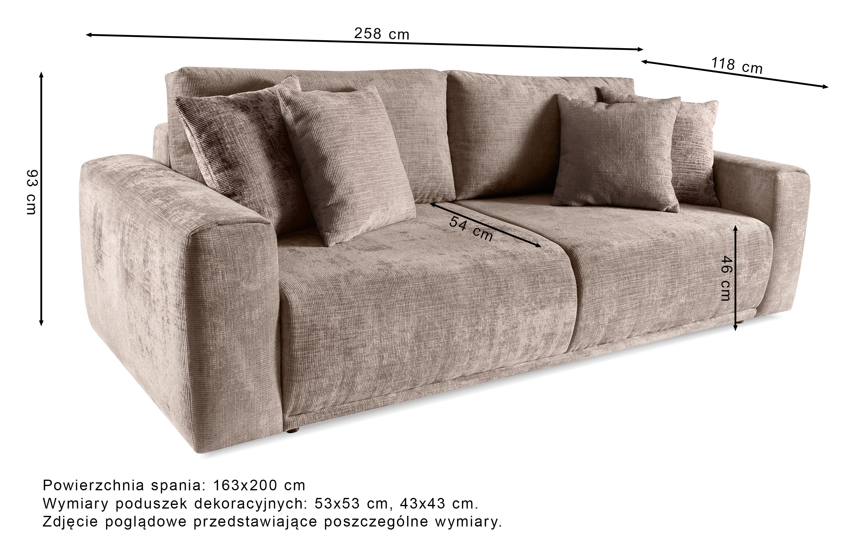 Kanapa rozkładana trzyosobowa Alcamo z pojemnikiem ciemnobeżowa szenil