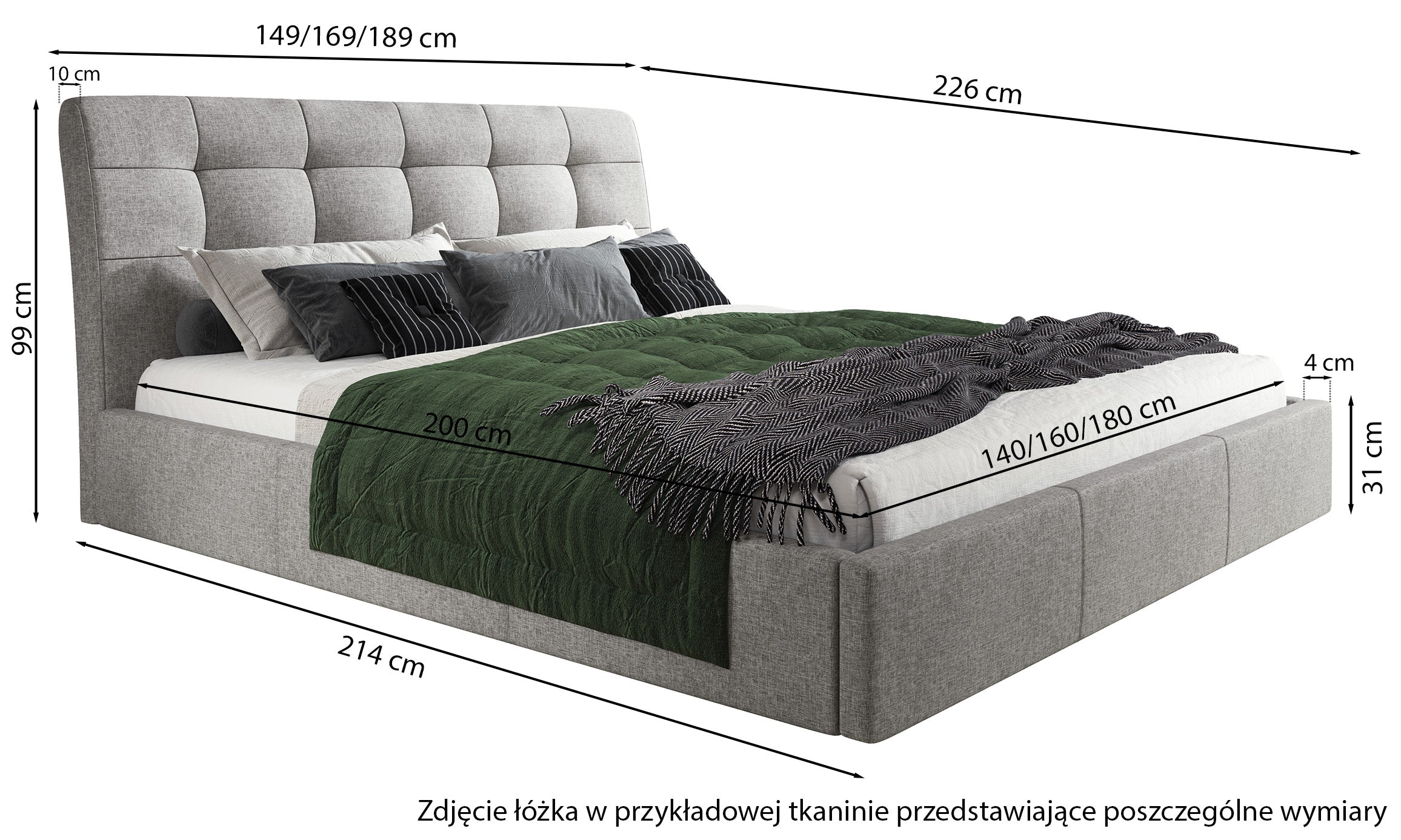 Łóżko tapicerowane 180x200 cm Alneo z pojemnikiem beżowe plecionka