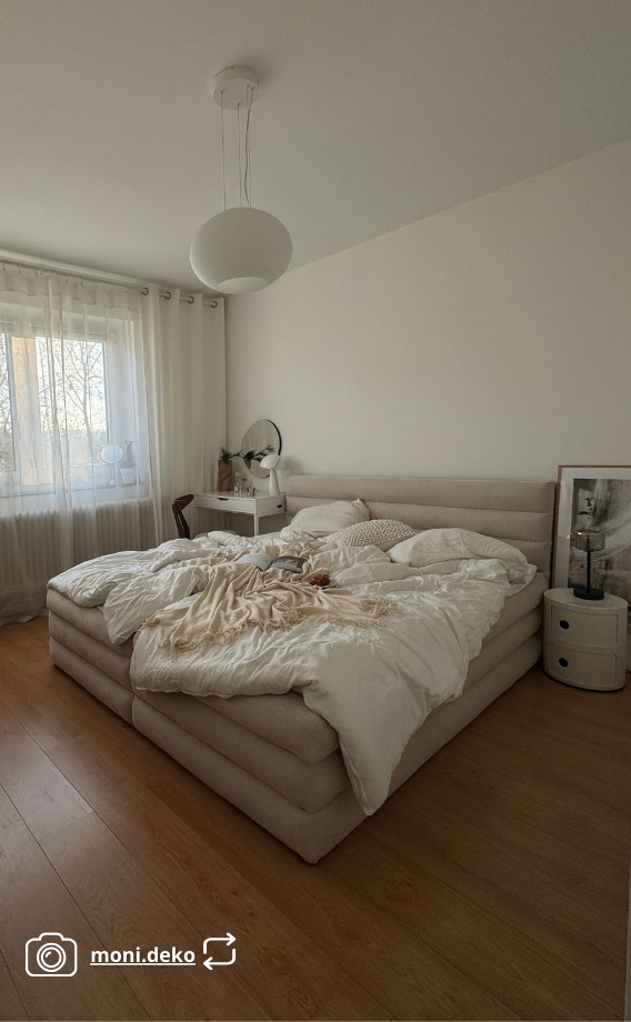 Łóżko kontynentalne 140x200 cm Alegre z topperem i dwoma pojemnikami jasnobeżowe szenil hydrofobowy