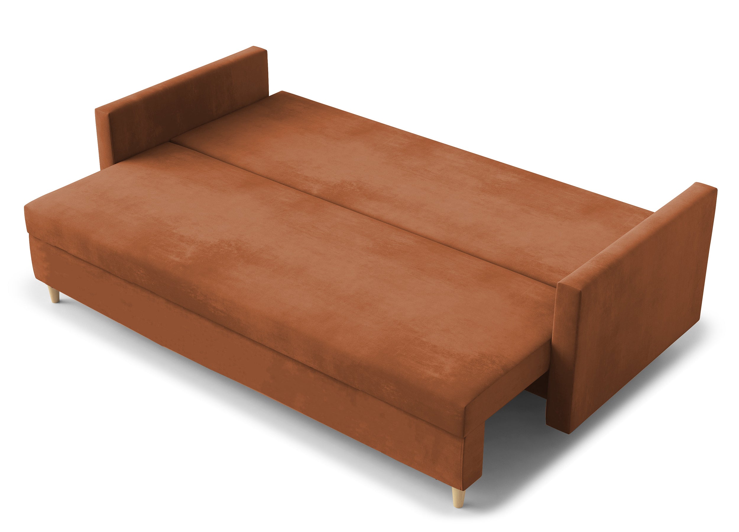 Kanapa rozkładana Calluto z pojemnikiem miedziana welur