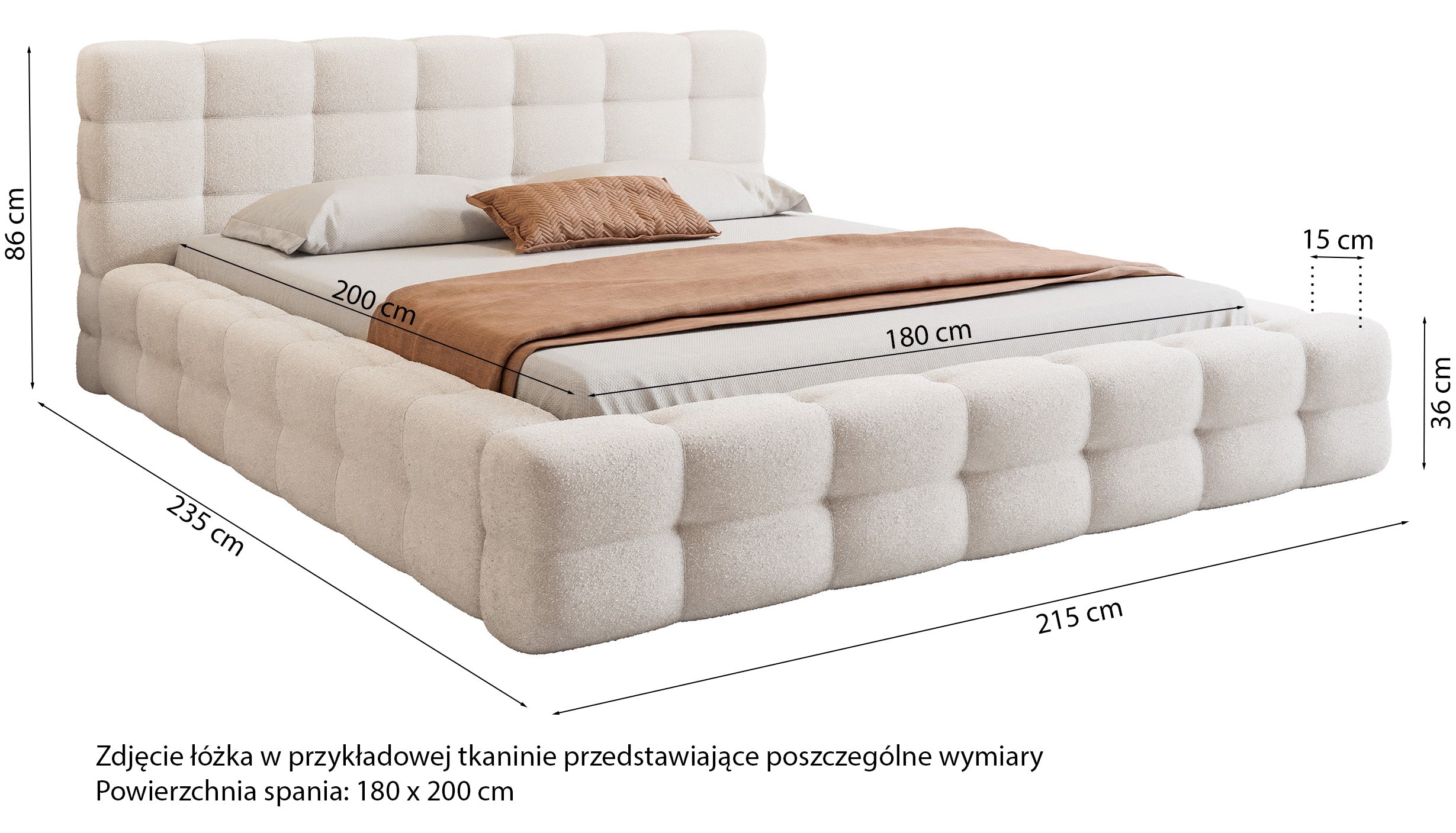Łóżko tapicerowane 180x200 cm Floriso z pojemnikiem i metalowym stelażem szare boucle