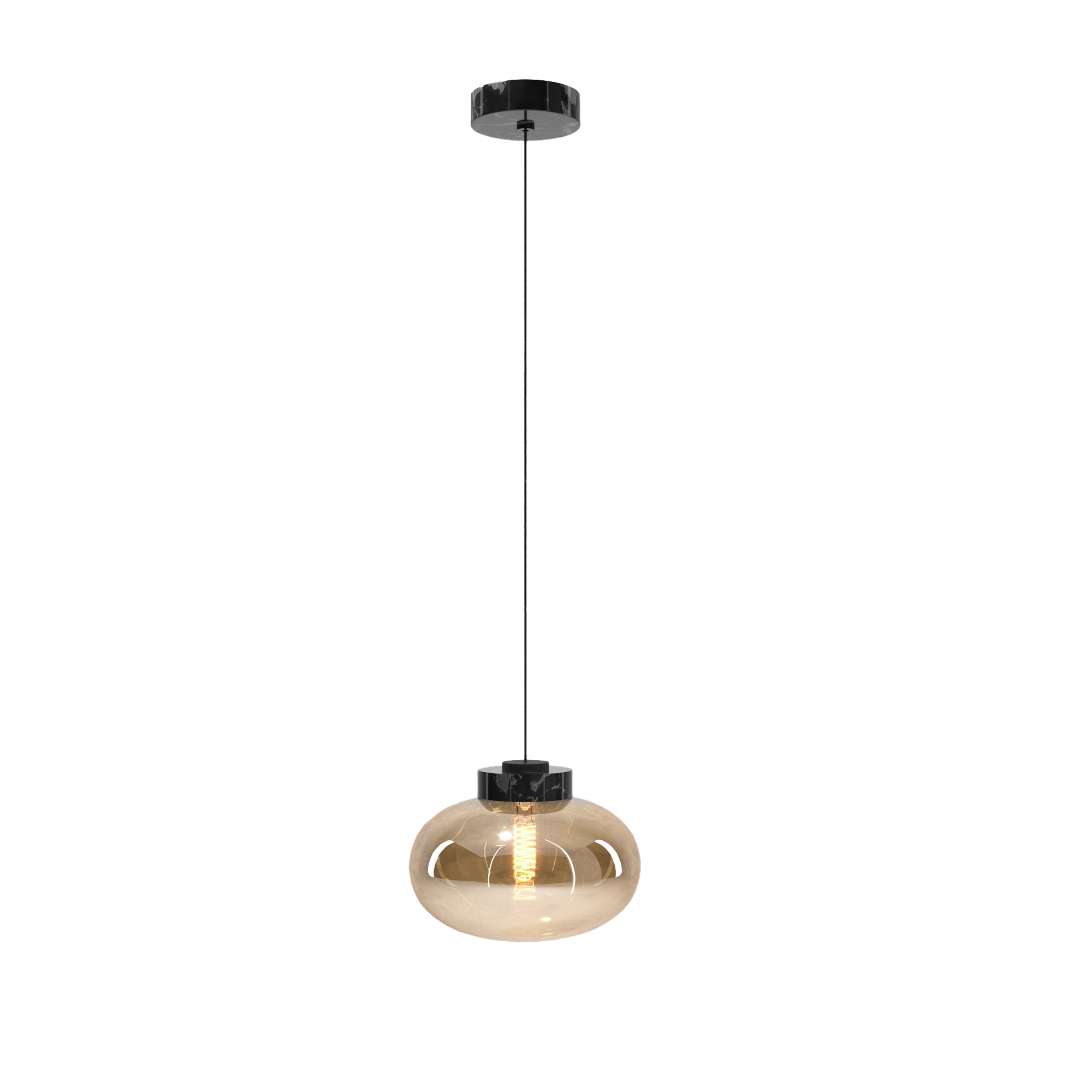 Lampa wisząca Moonstone bursztynowe szkło biały marmur