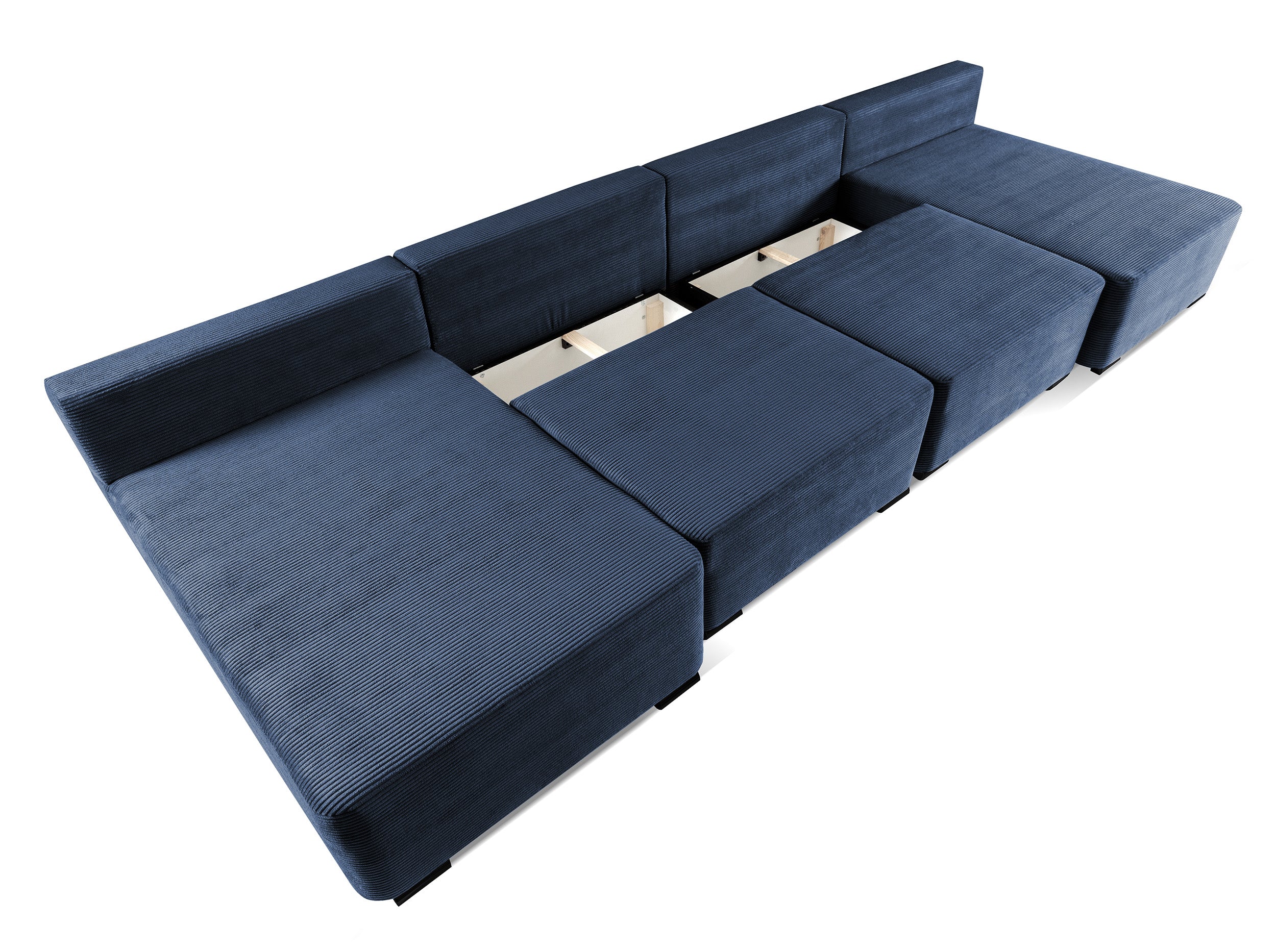 Narożnik z funkcją spania Moduliano U-kształtny duży z pojemnikiem uniwersalny granatowy sztruks