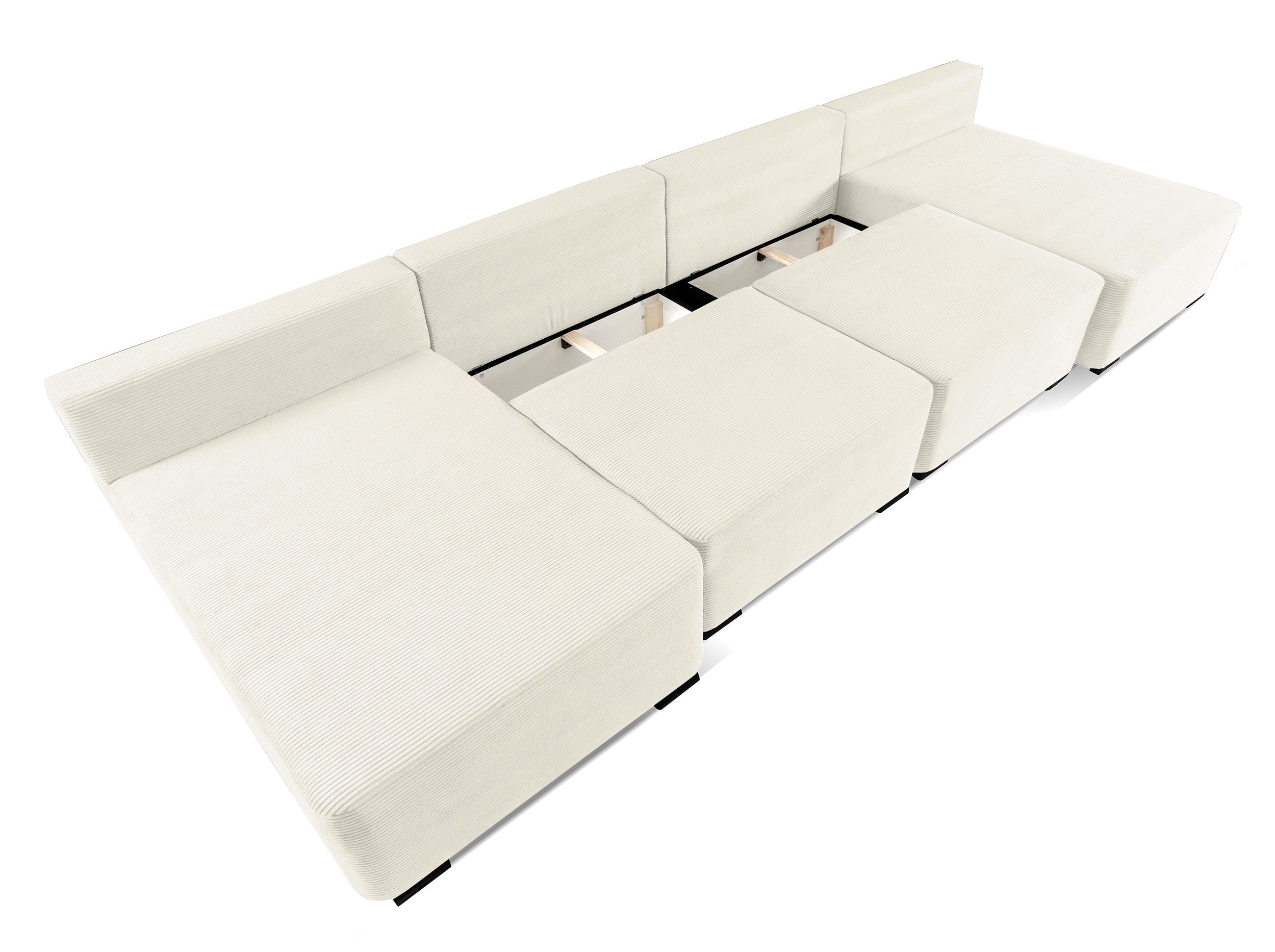 Narożnik z funkcją spania Moduliano U-kształtny duży z pojemnikiem uniwersalny kremowy sztruks