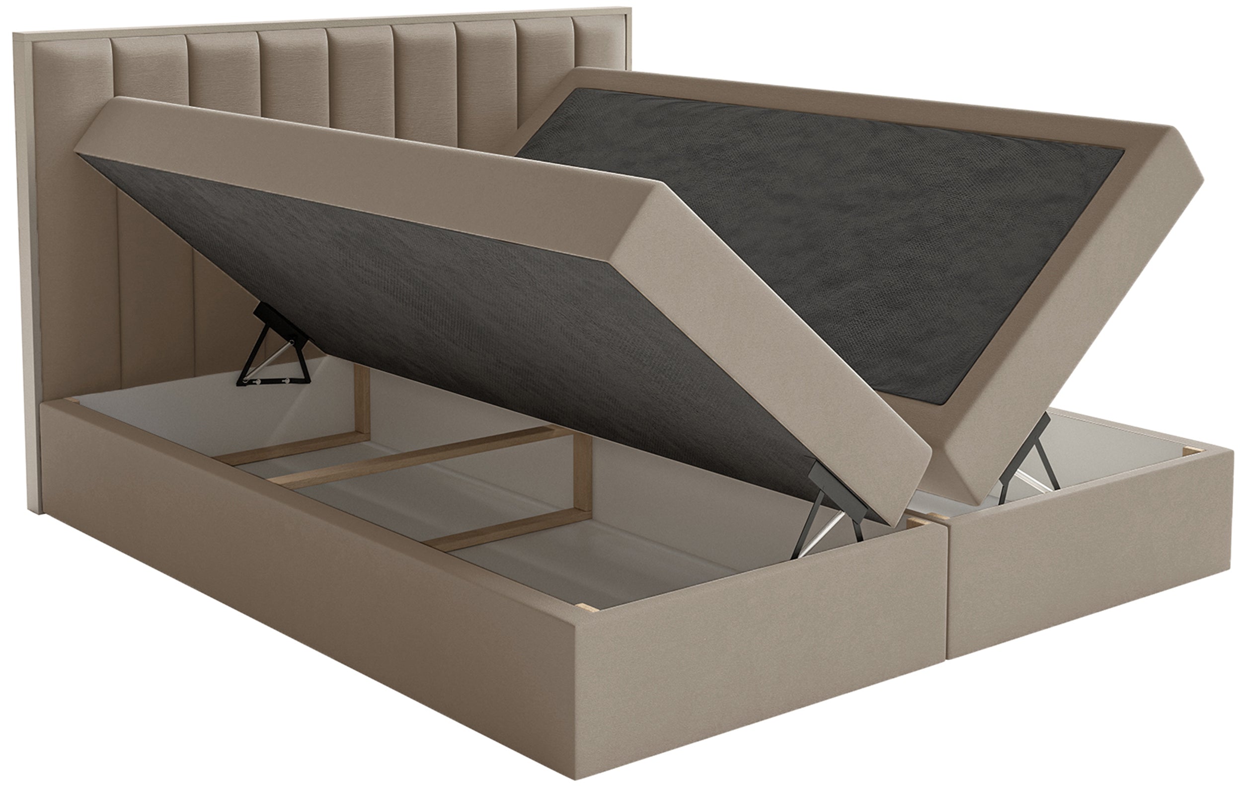 Łóżko kontynentalne 180x200 cm Togents z pojemnikami i topperem brązowe welur hydrofobowy