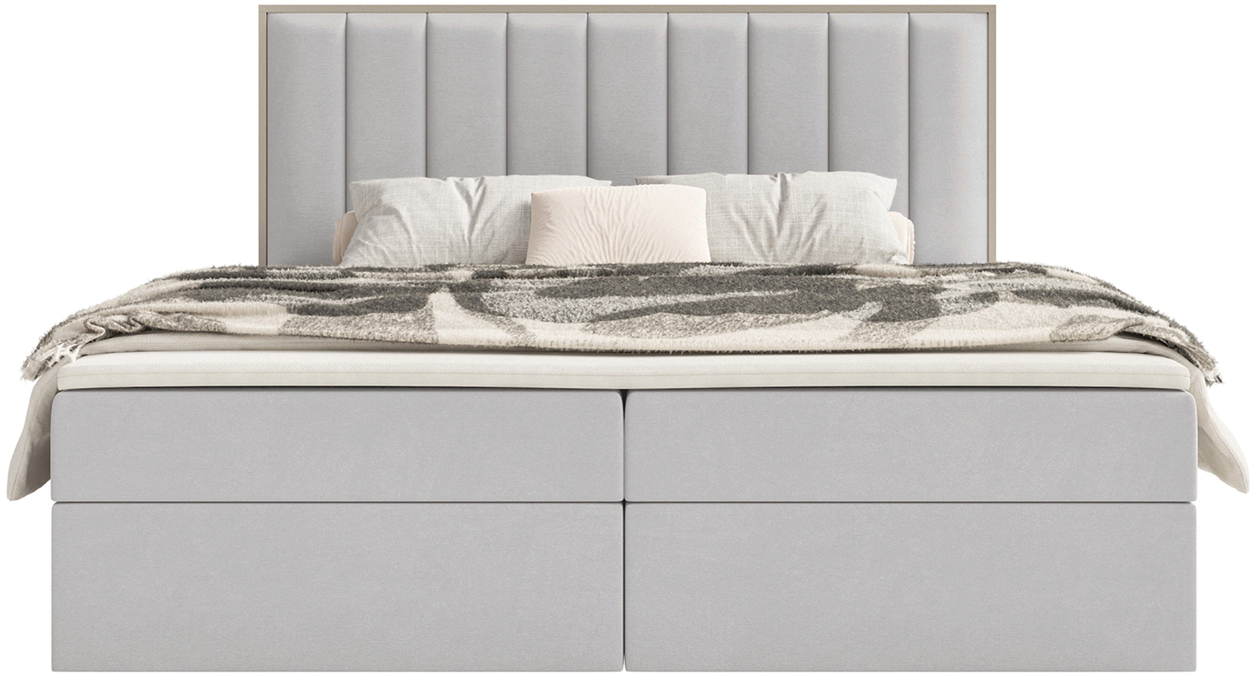 Łóżko kontynentalne 180x200 cm Togents z pojemnikami i topperem jasnoszare welur hydrofobowy