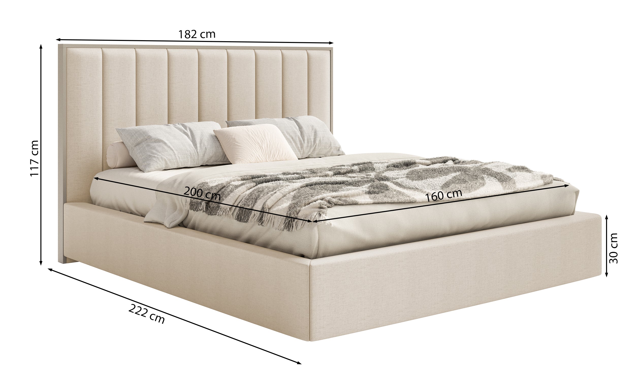 Łóżko tapicerowane 160x200 cm Togents z pojemnikiem stelaż metalowy jasnoszare welur hydrofobowy