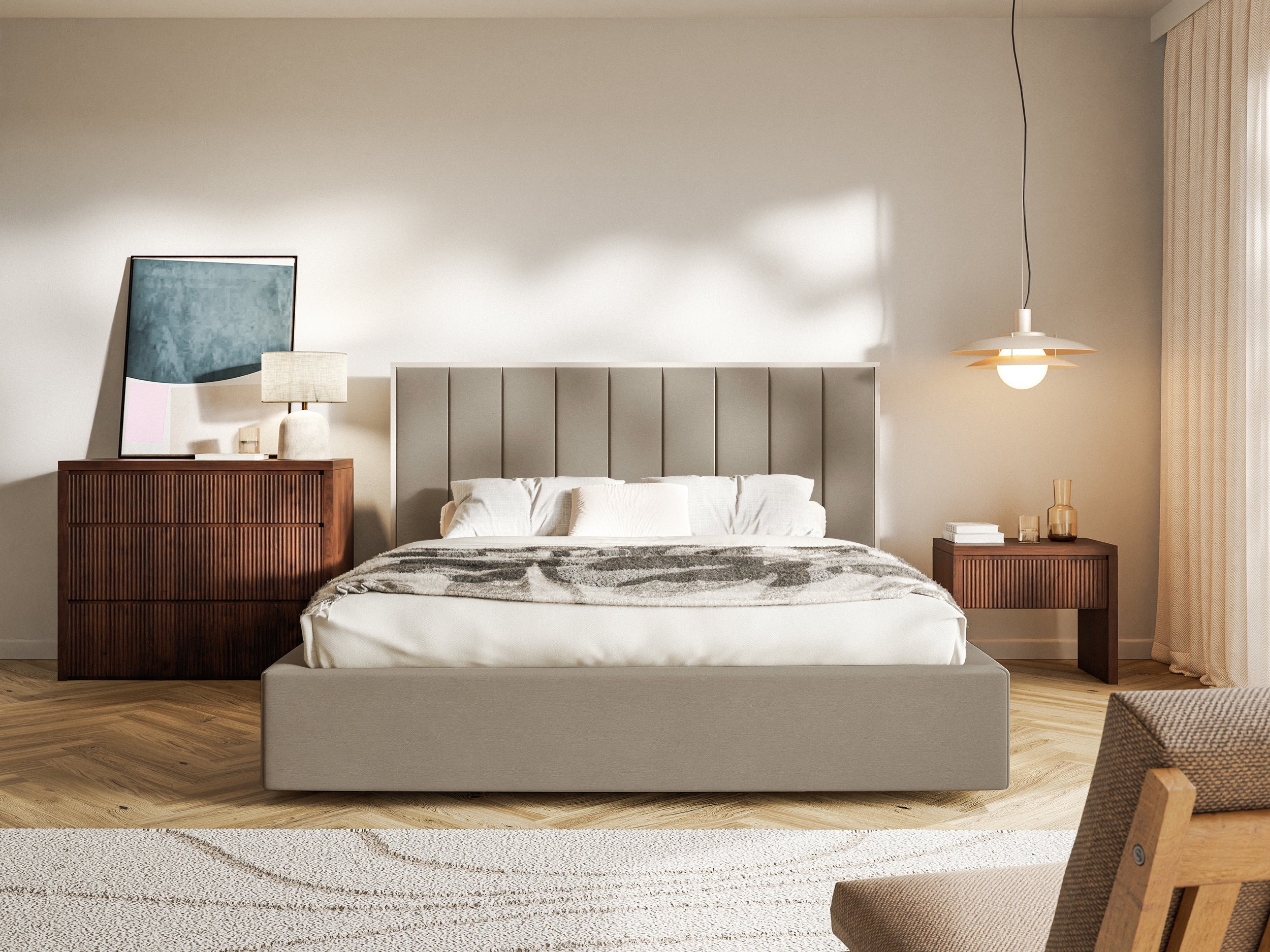 Łóżko tapicerowane 180x200 cm Togents z pojemnikiem stelaż metalowy brązowe welur hydrofobowy
