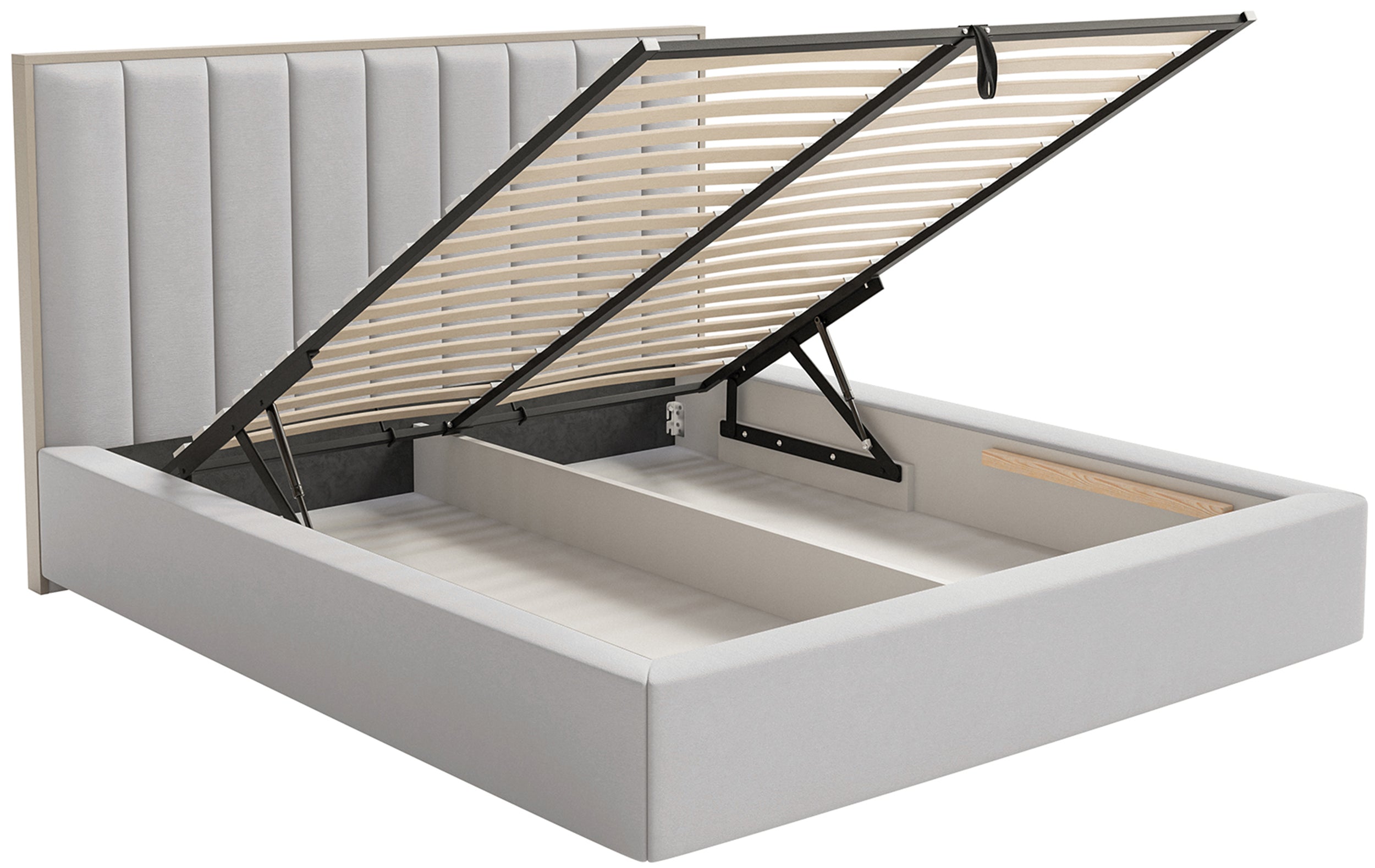 Łóżko tapicerowane 160x200 cm Togents z pojemnikiem stelaż metalowy jasnoszare welur hydrofobowy