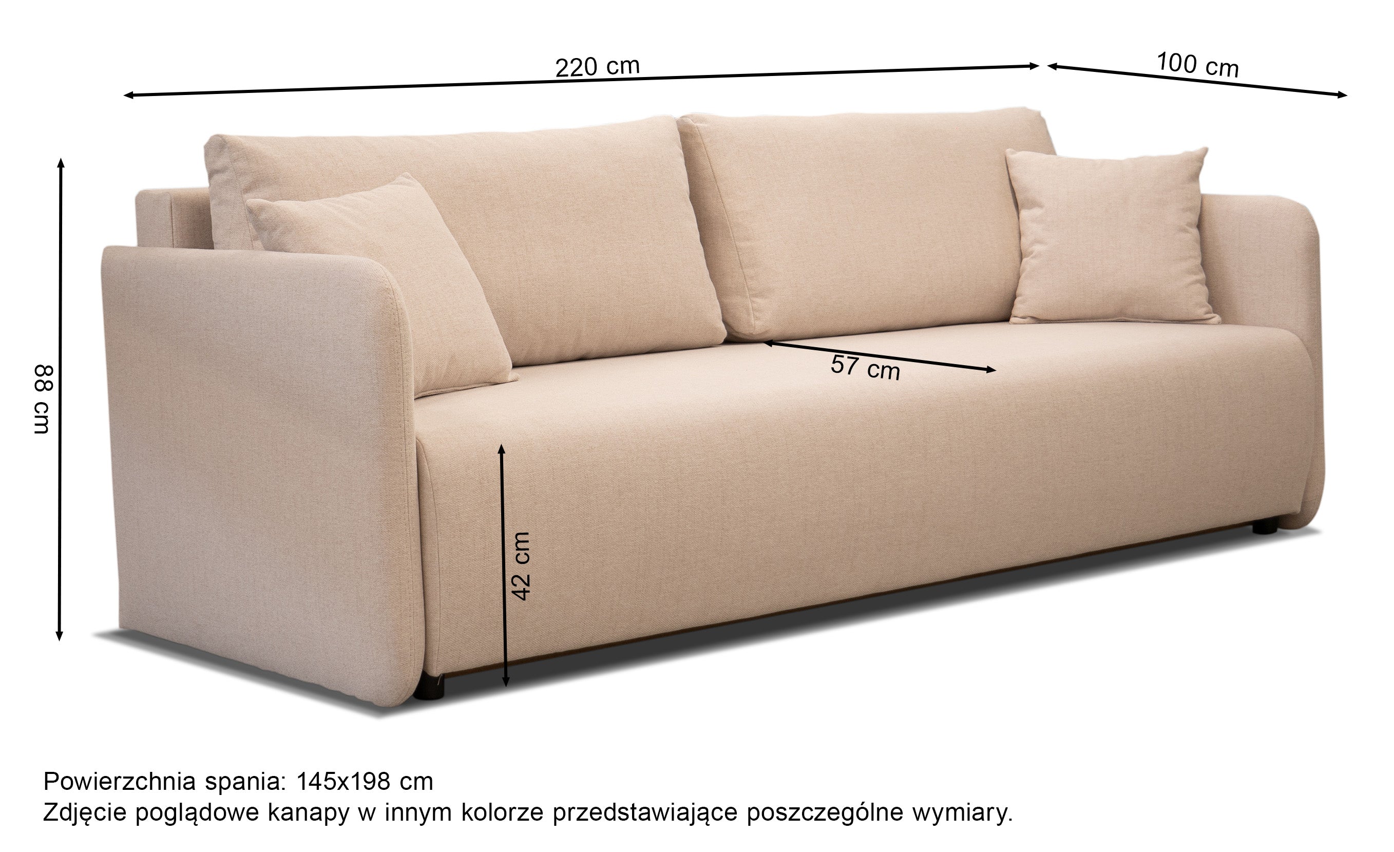 Kanapa rozkładana trzyosobowa Anvio z pojemnikiem na pościel khaki plecionka