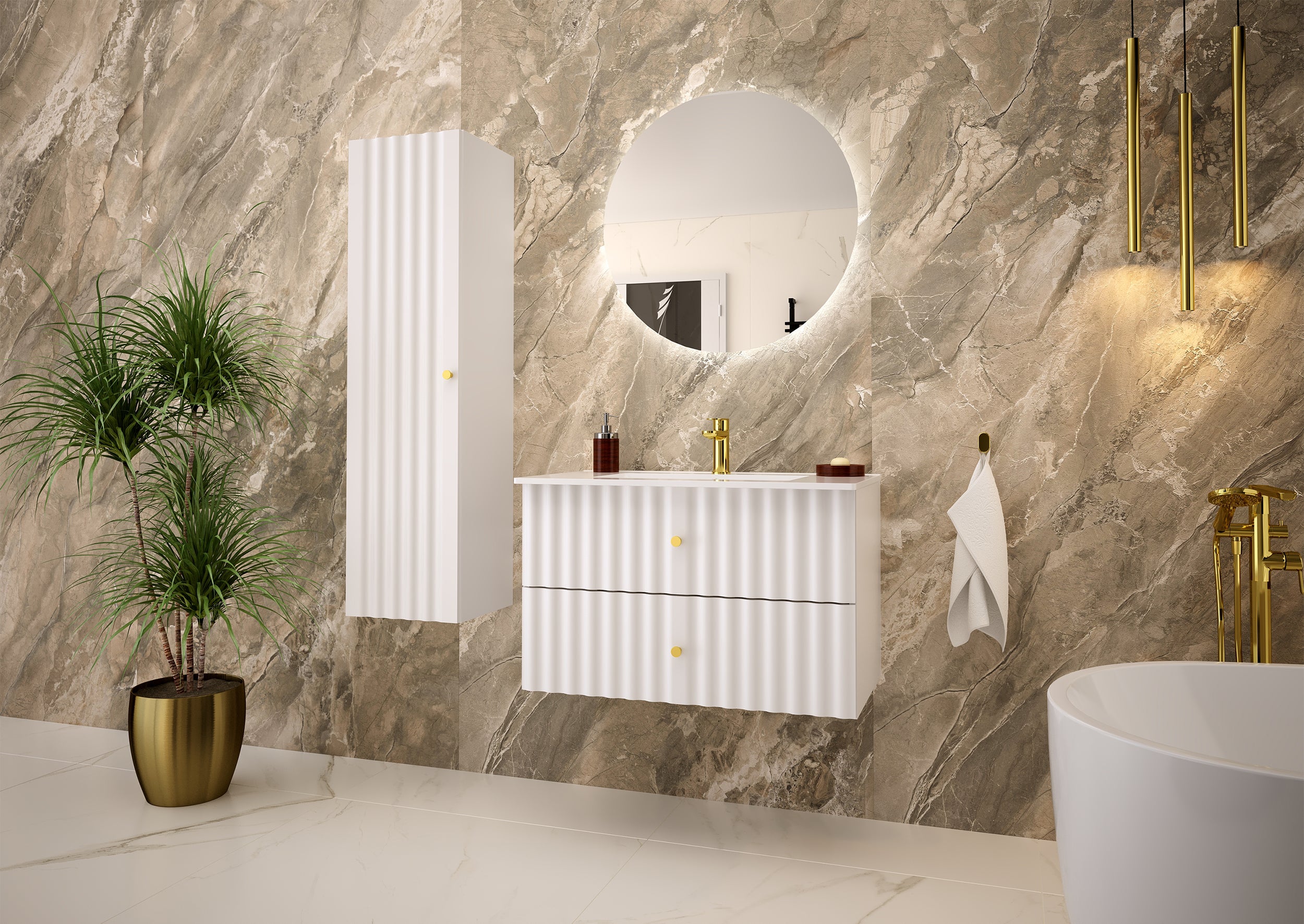 Szafka pod umywalkę Aqua 80 cm ryflowane fronty biały mat