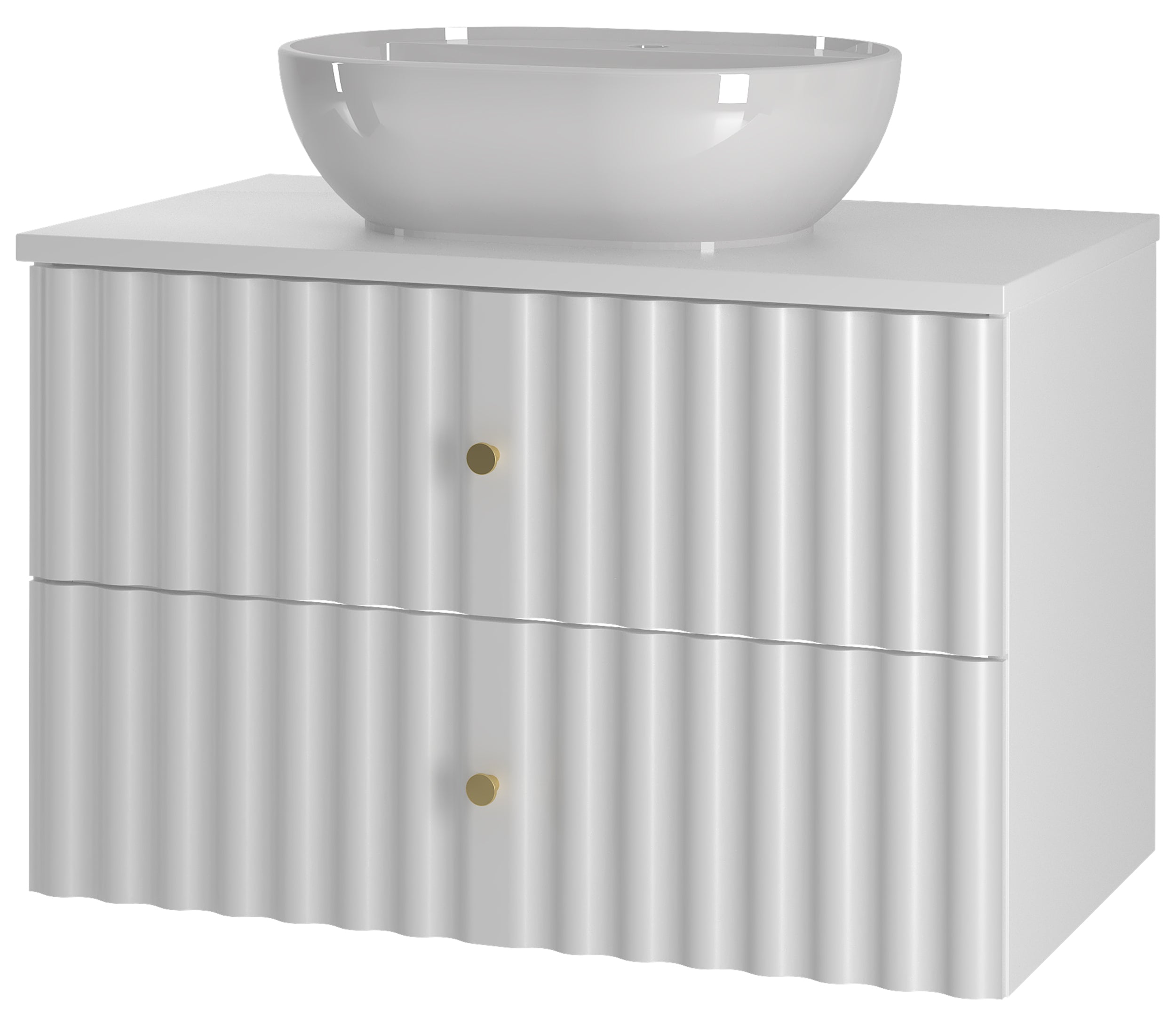 Szafka łazienkowa z blatem i umywalką nablatową Aqua 80 cm ryflowane fronty biały mat