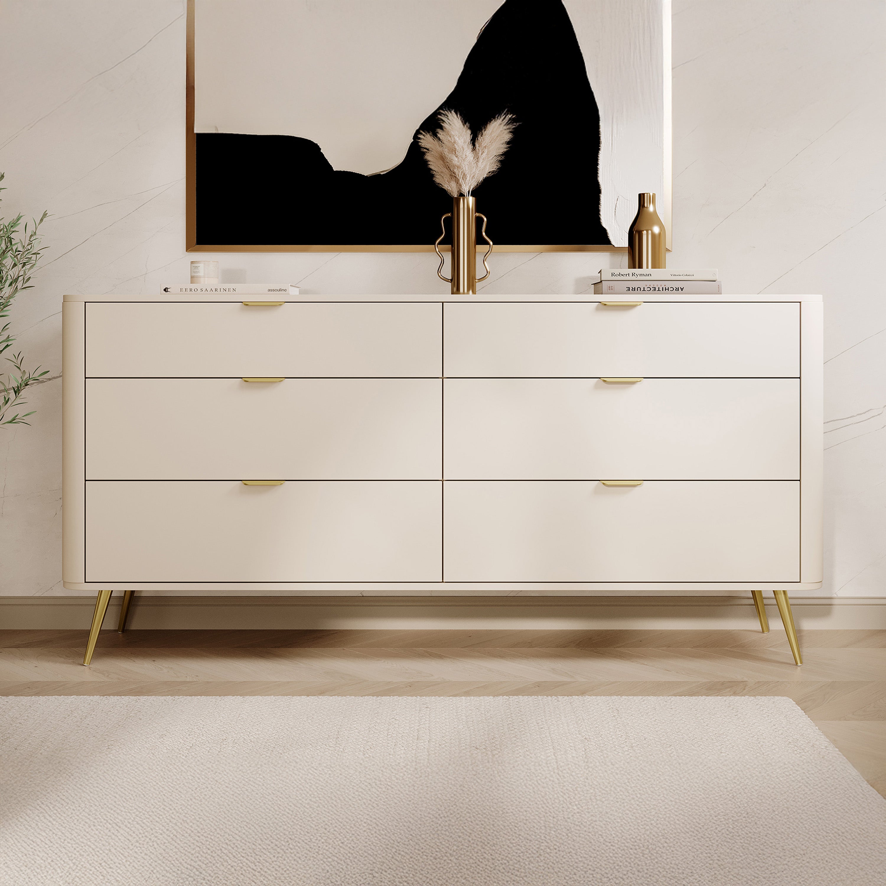 Komoda Oval z sześcioma szufladami 173 cm beż piaskowy