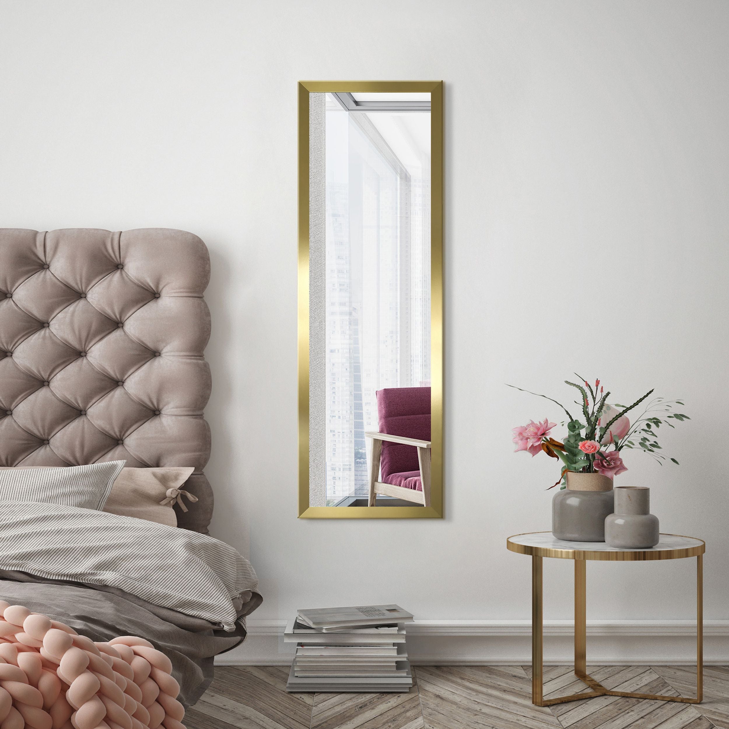 Lustro ścienne Assurell 127x47 cm w złotej ramie