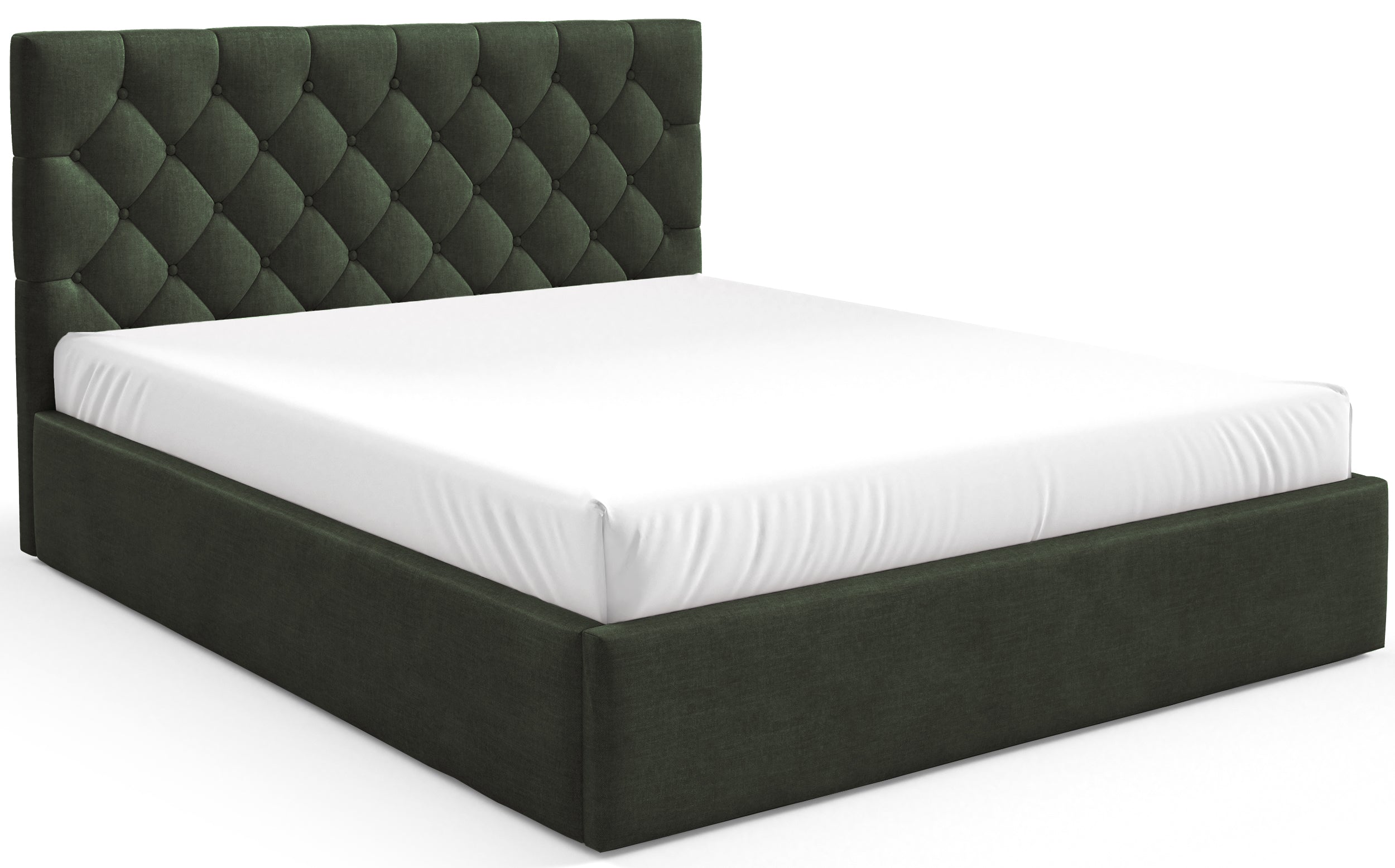 Łóżko tapicerowane 140x200 cm Aurevia z pojemnikiem ciemnozielone welur