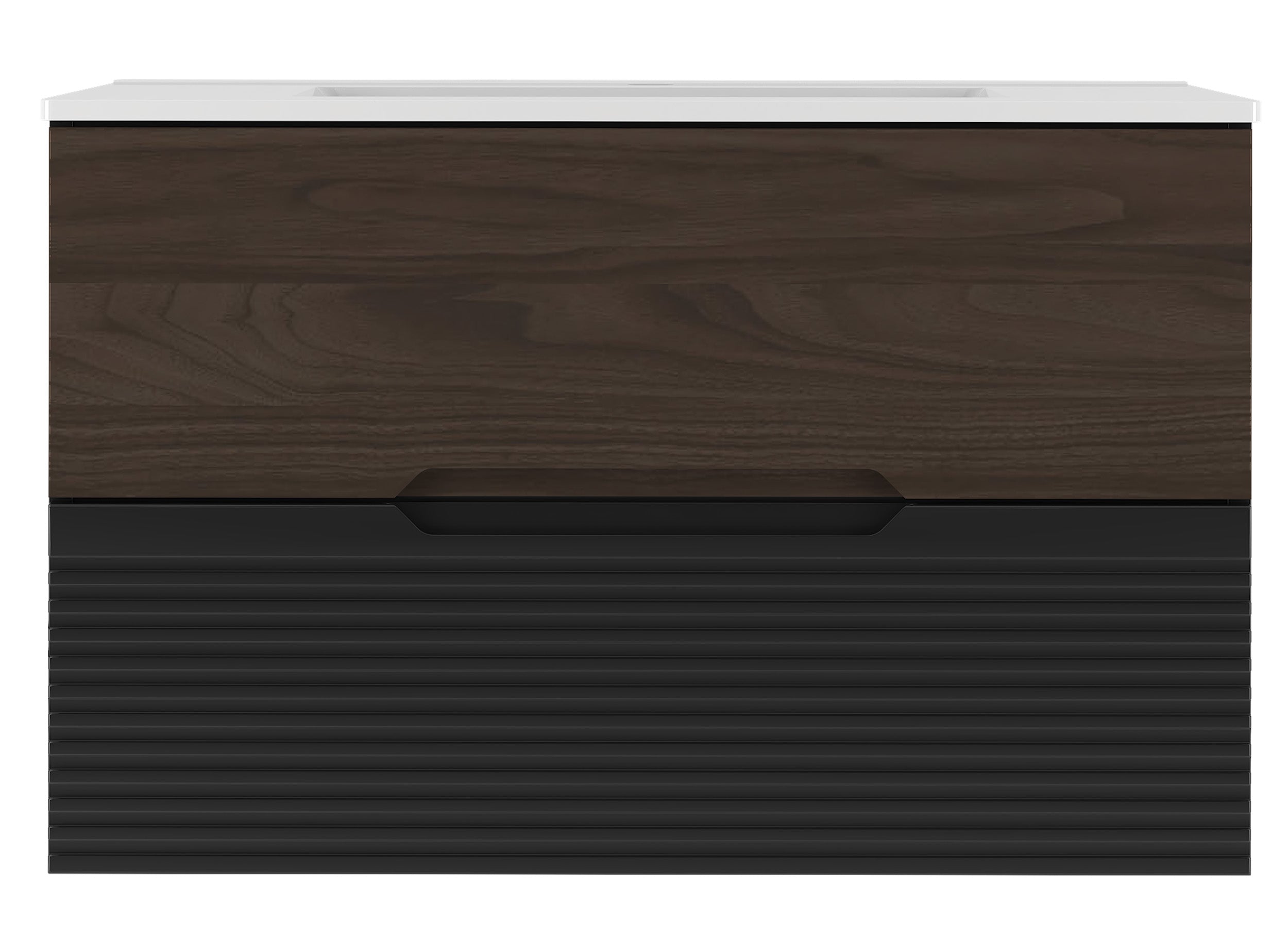 Szafka łazienkowa z umywalką Avella 80 cm ryflowany front czarny mat / orzech