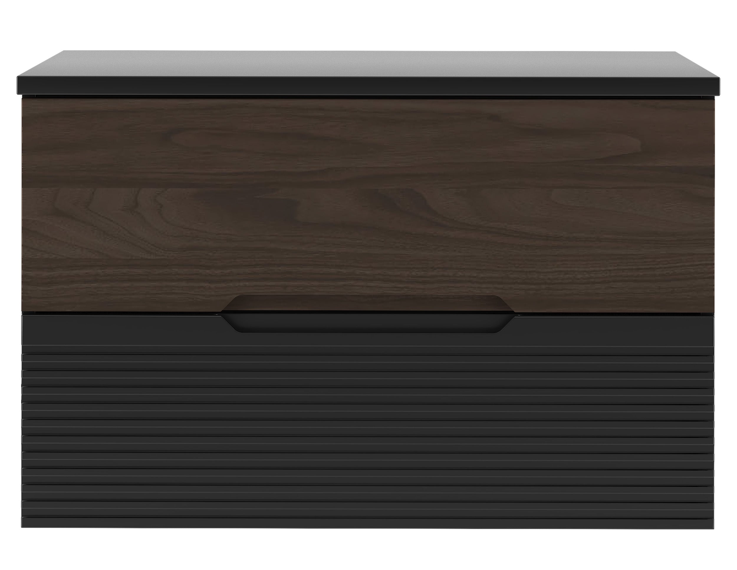 Szafka łazienkowa z blatem Avella 80 cm ryflowany front czarny mat / orzech