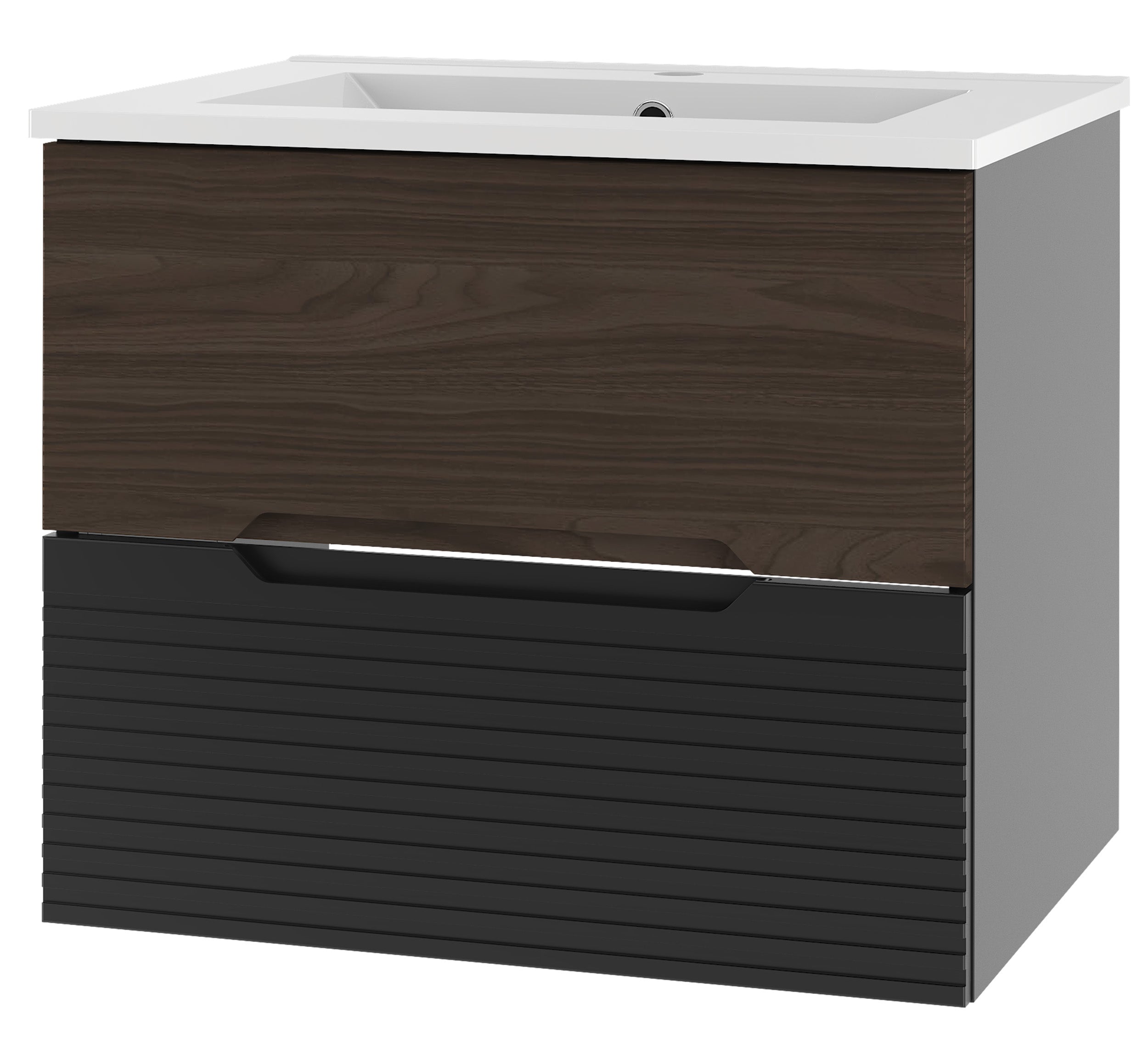 Szafka łazienkowa z umywalką Avella 60 cm ryflowany front czarny mat / orzech