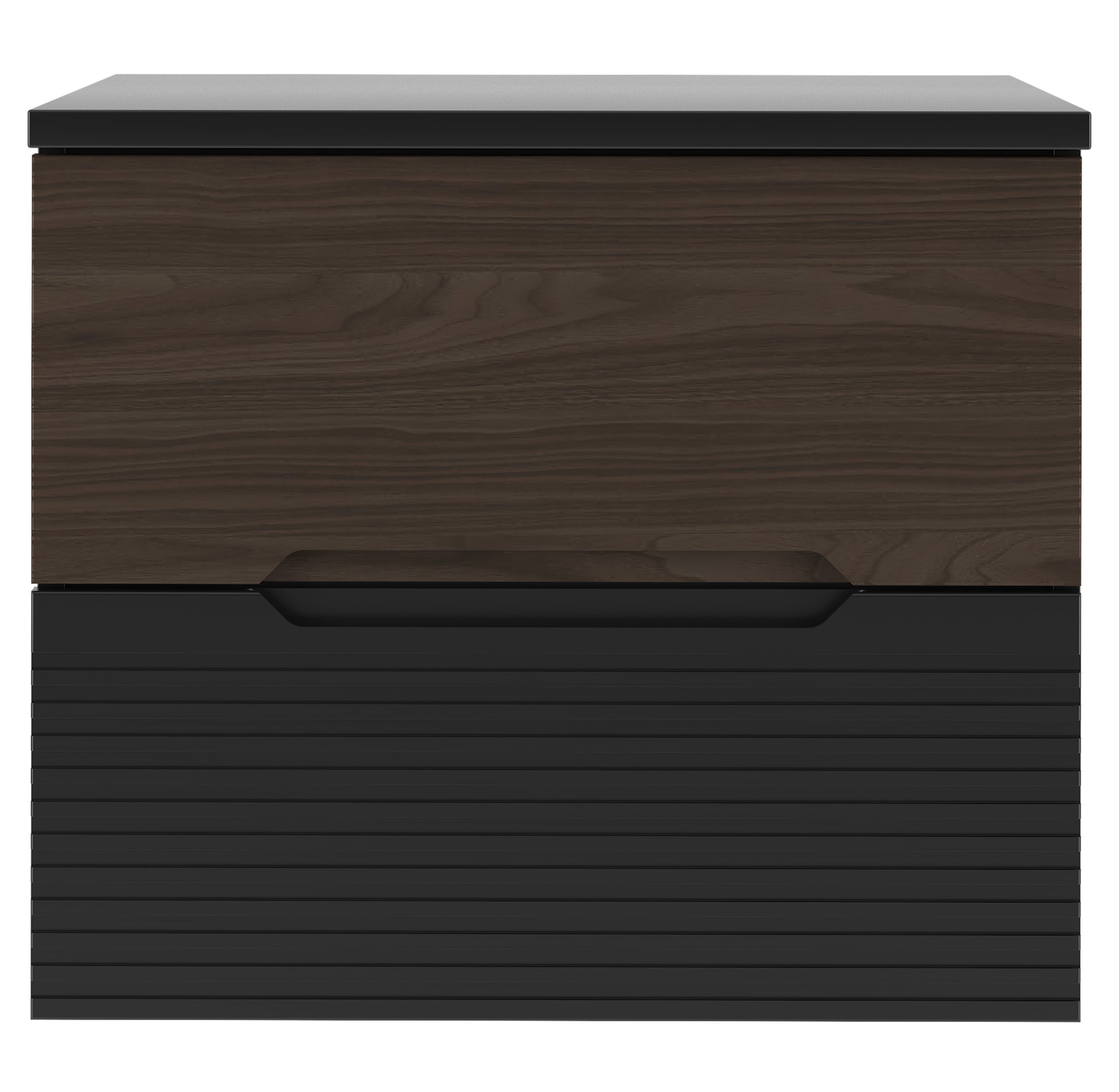 Szafka łazienkowa z blatem Avella 60 cm ryflowany front czarny mat / orzech