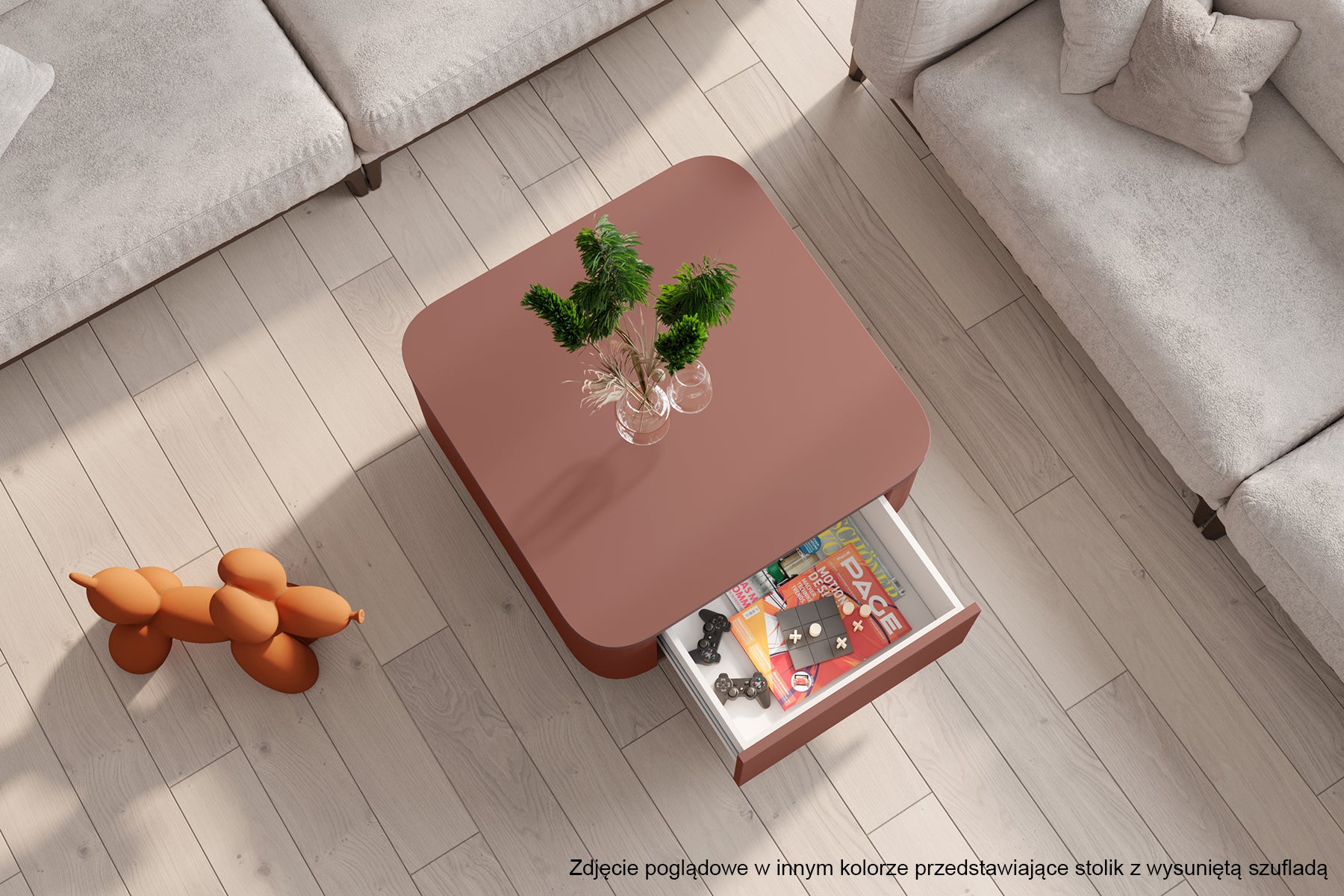 Stolik kawowy Hilexed 80x80 cm cappuccino mat z szufladą