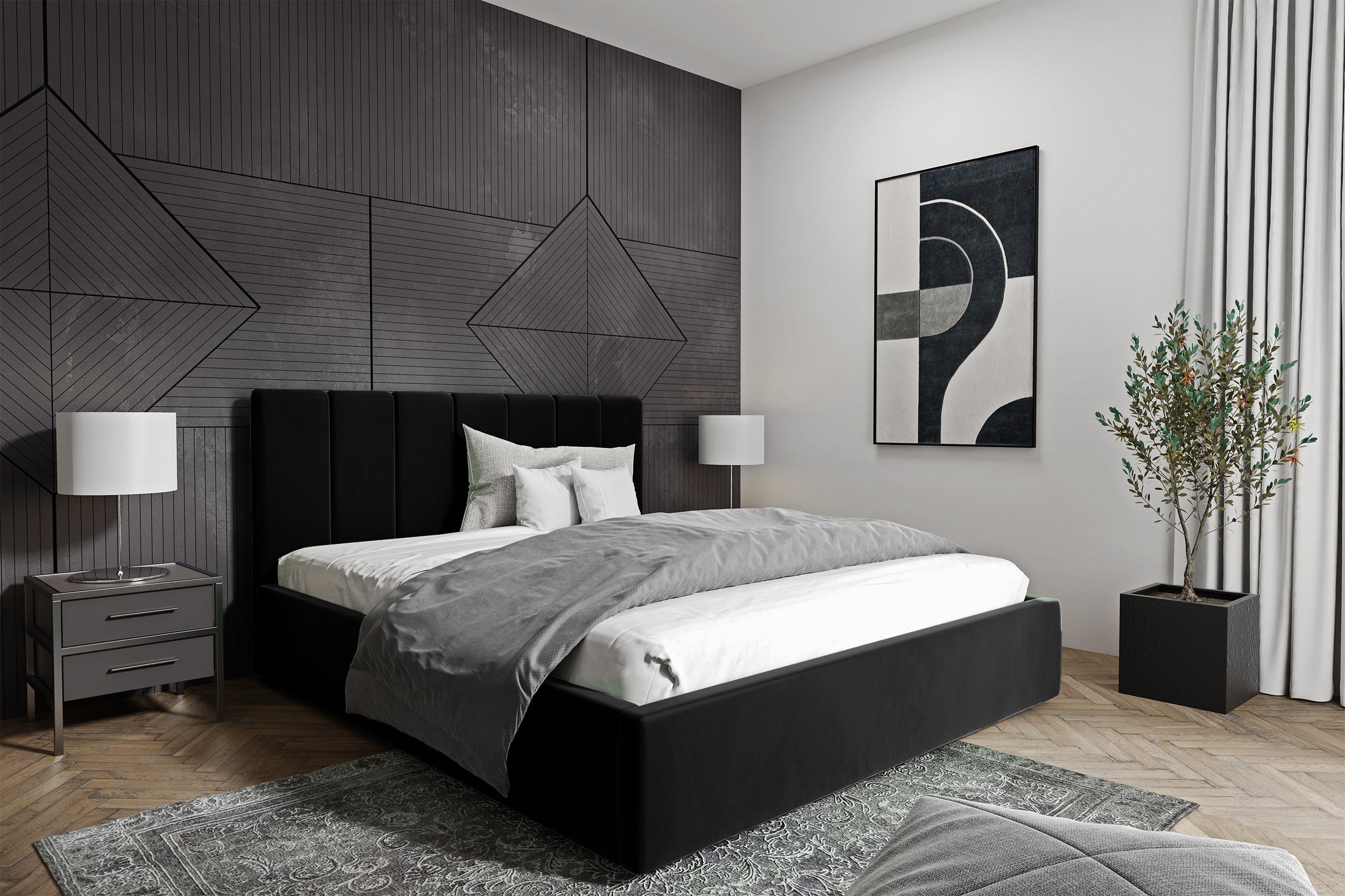 Łóżko tapicerowane Isara 160x200 cm z pojemnikiem czarne welur