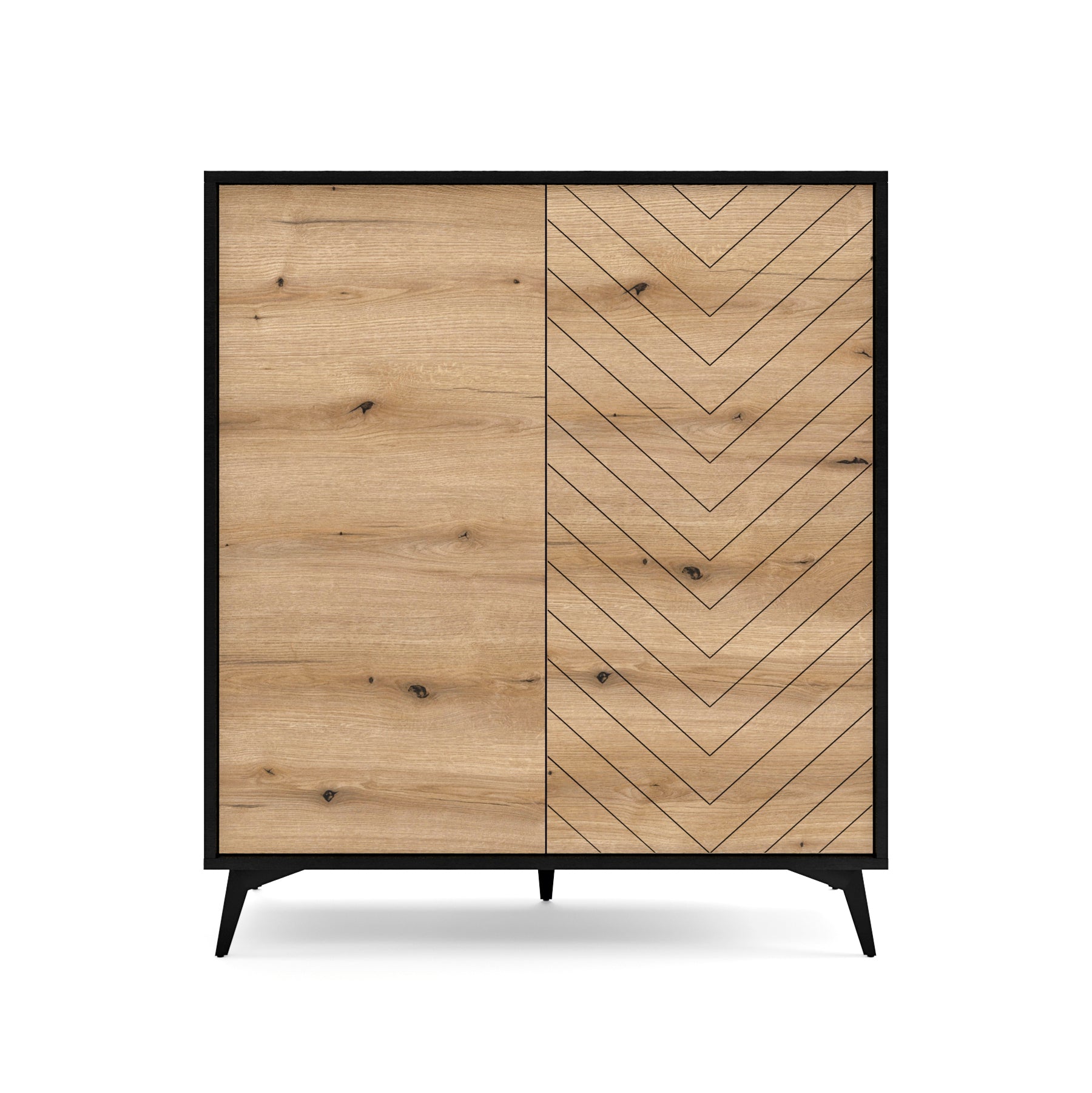 Komoda wysoka dwudrzwiowa Boulia 104 cm czarna/dąb Evoke jodełka