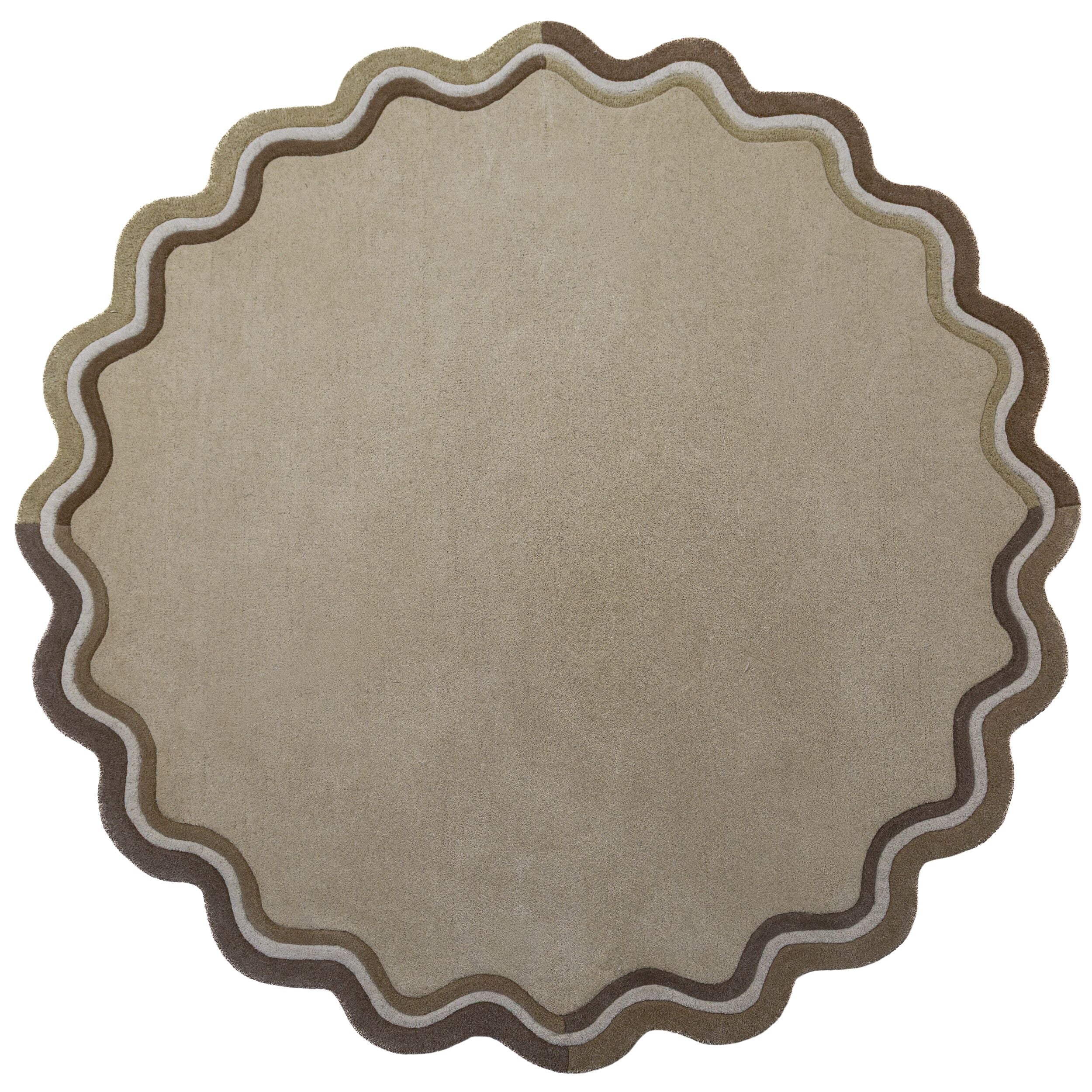 Dywan wełniany ręcznie wykonany Leo Scallop Border ⌀180 cm beżowy