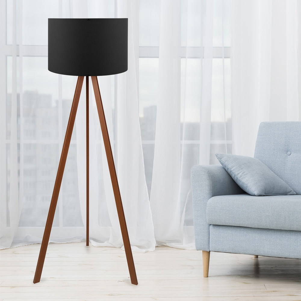 Lampa podłogowa Salika czarna na brązowym stelażu