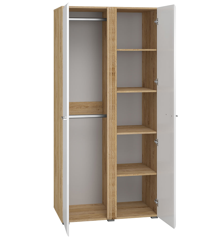 Szafa dwudrzwiowa Fandri 92 cm Dąb castello / Biały połysk