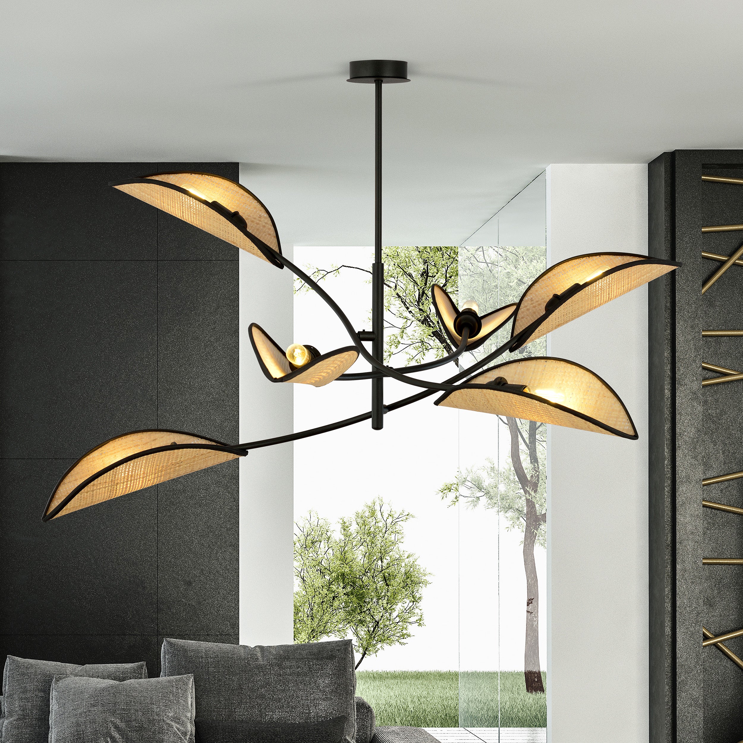 Lampa wisząca Farang x6 czarno-rattanowa