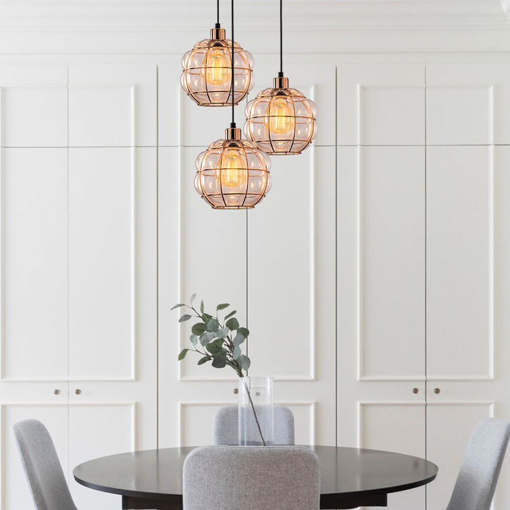 Lampa sufitowa Coradime x3 szklana na okrągłej podsufitce miedziana