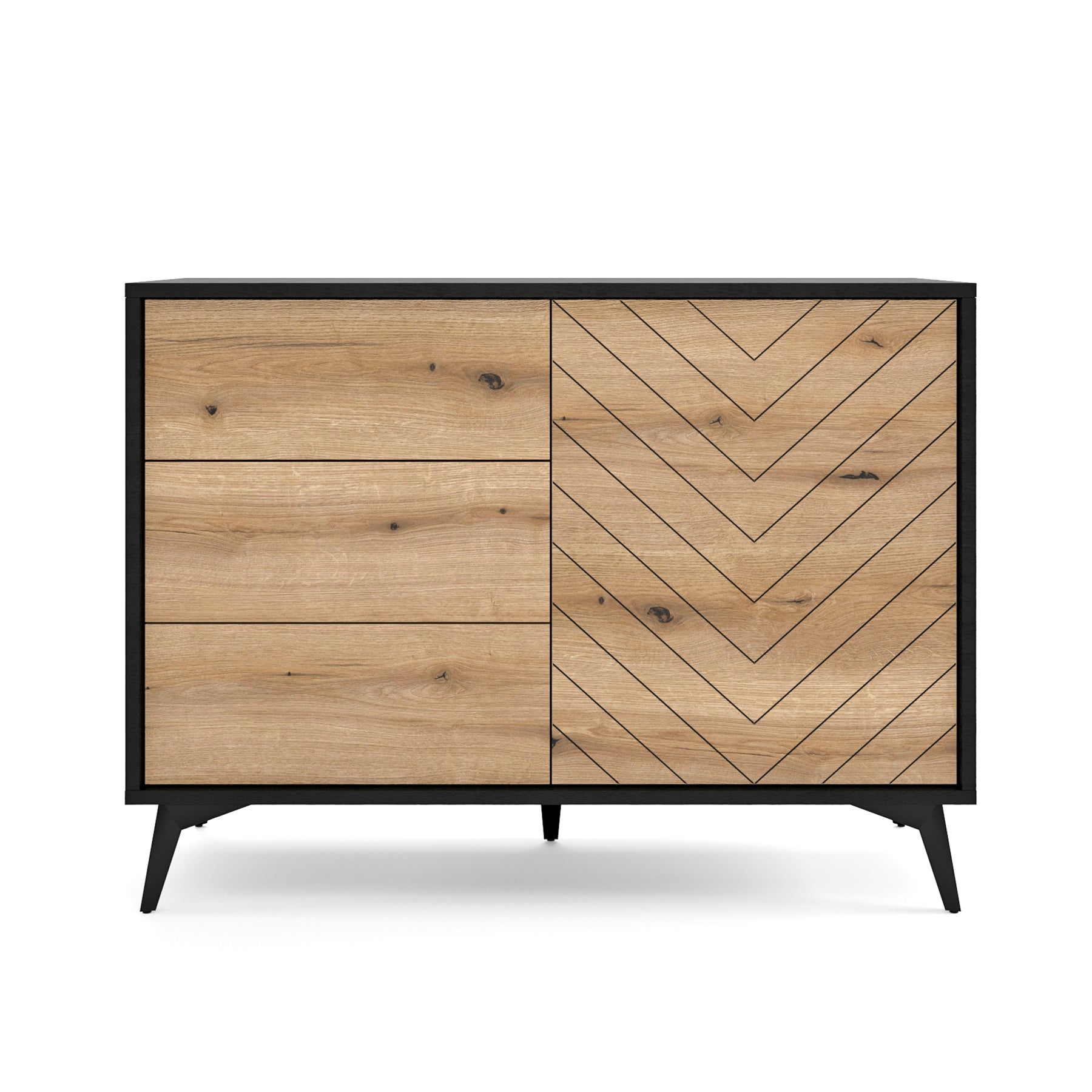 Komoda z szufladami Boulia 104 cm czarna/dąb Evoke jodełka