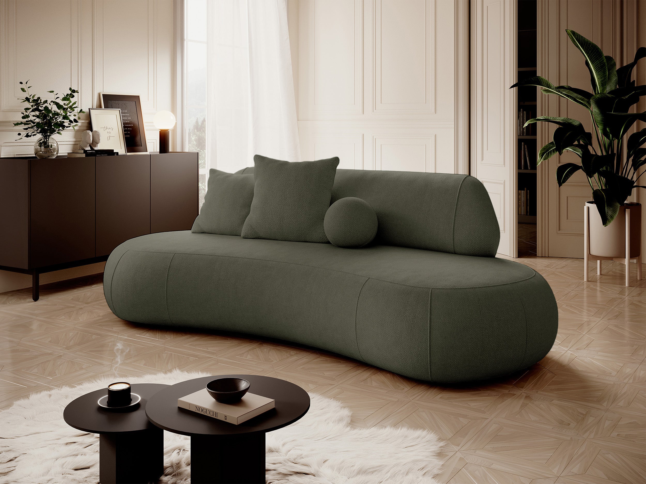 Sofa trzyosobowa Balme zielona w tkaninie łatwoczyszczącej