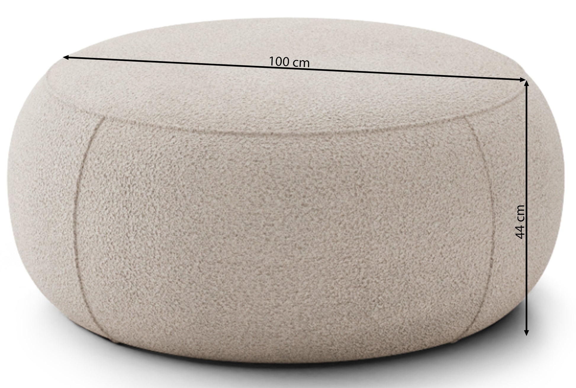 Rysunek wymiarowy - Puf Balme beżowa boucle: szerokość 100 cm, głębokość 100 cm, wysokość 44 cm