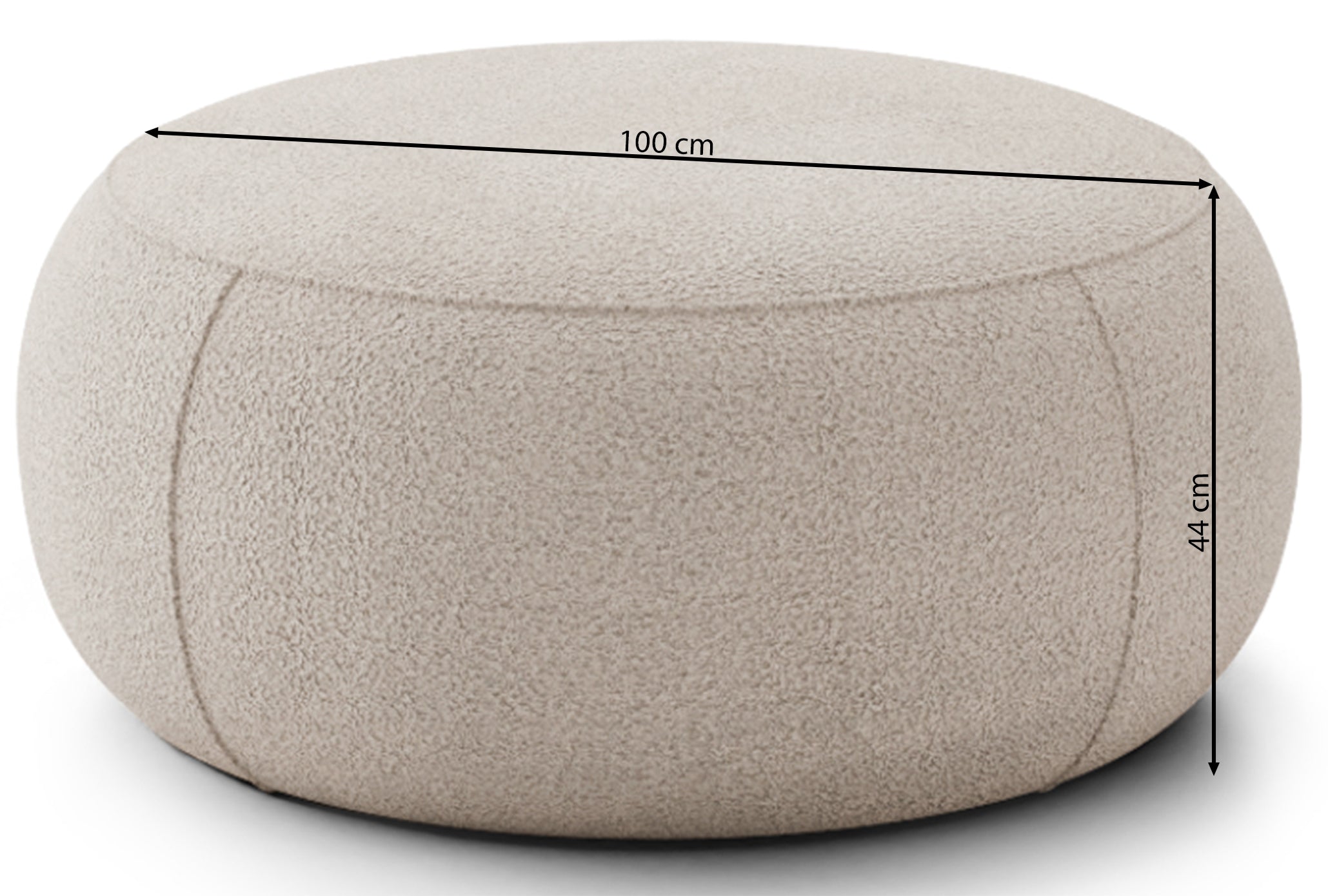 Rysunek wymiarowy - Puf Balme beżowa boucle: szerokość 100 cm, głębokość 100 cm, wysokość 44 cm