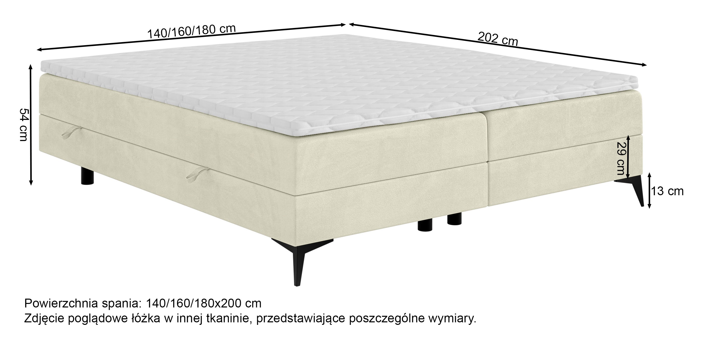 Łóżko kontynentalne Baseo niskie 140x200 cm bez wezgłowia z pojemnikami i topperem granatowe welur hydrofobowy