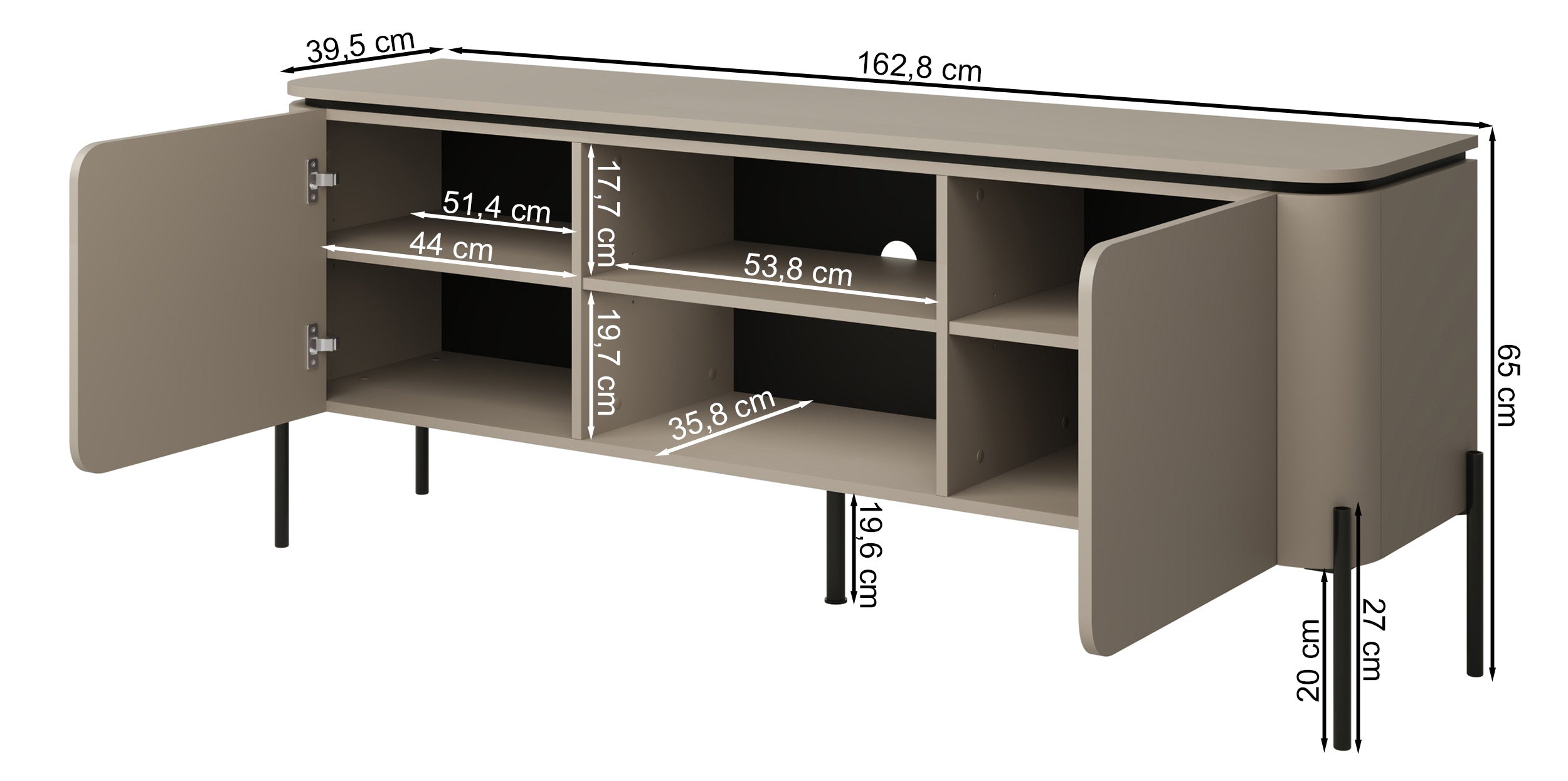 Szafka RTV dwudrzwiowa Calderis z dwiema wnękami 163 cm congo