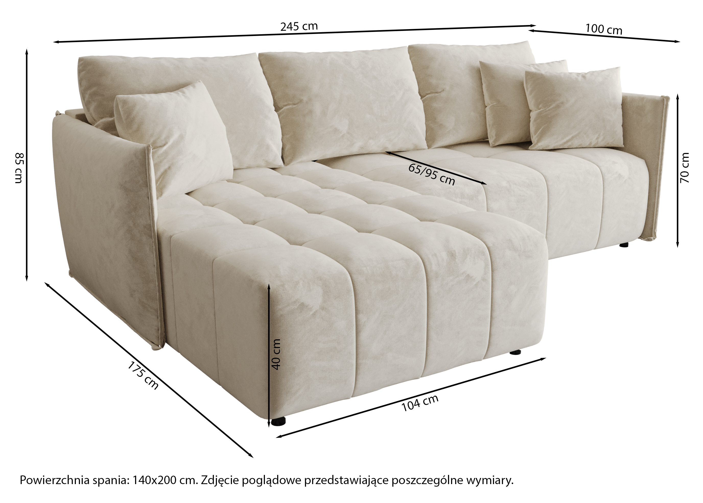 Narożnik z funkcją spania Belvento L-kształtny prawostronny z pojemnikiem zielony welur hydrofobowy