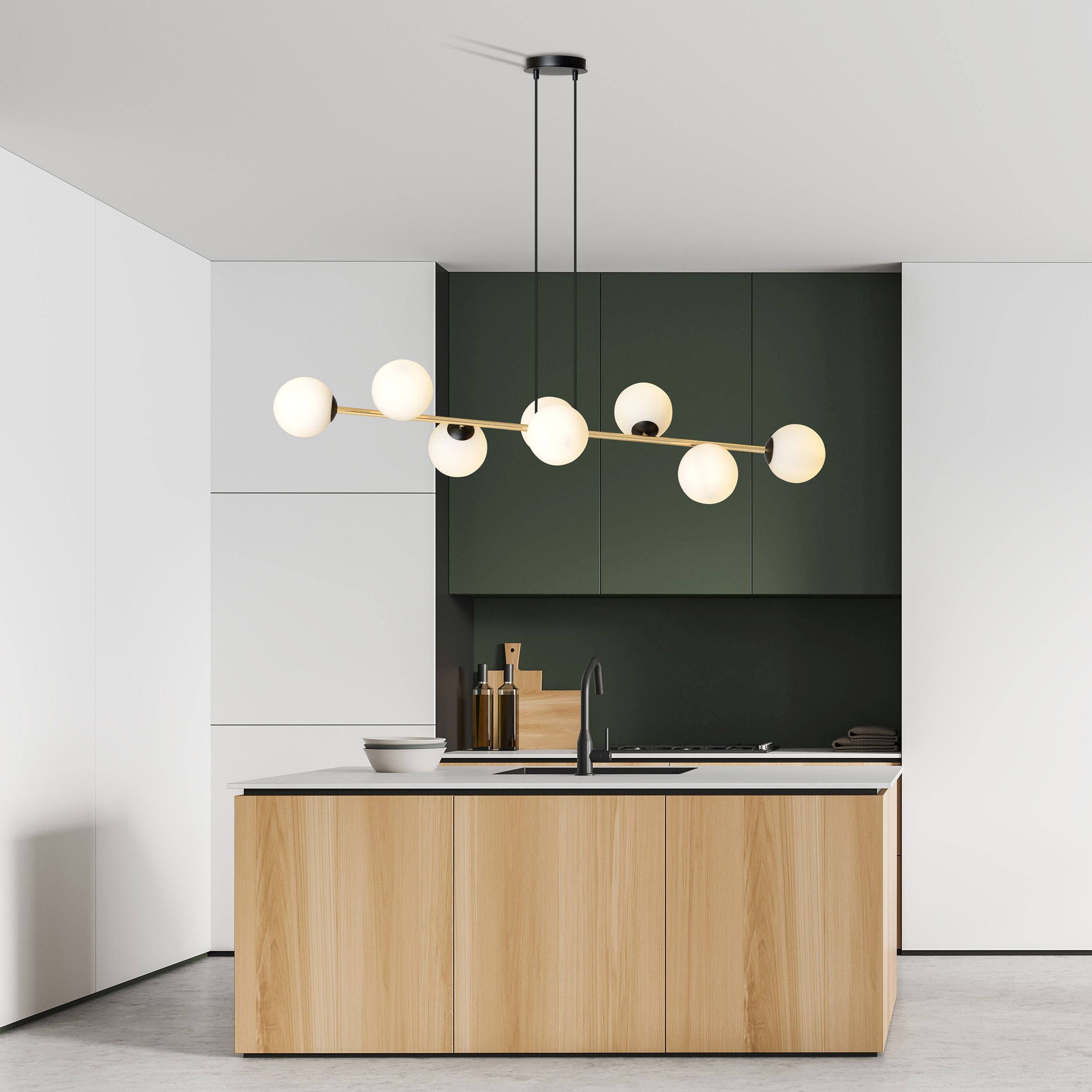 Lampa wisząca Bestalles czarno-złota z białymi kloszami x8