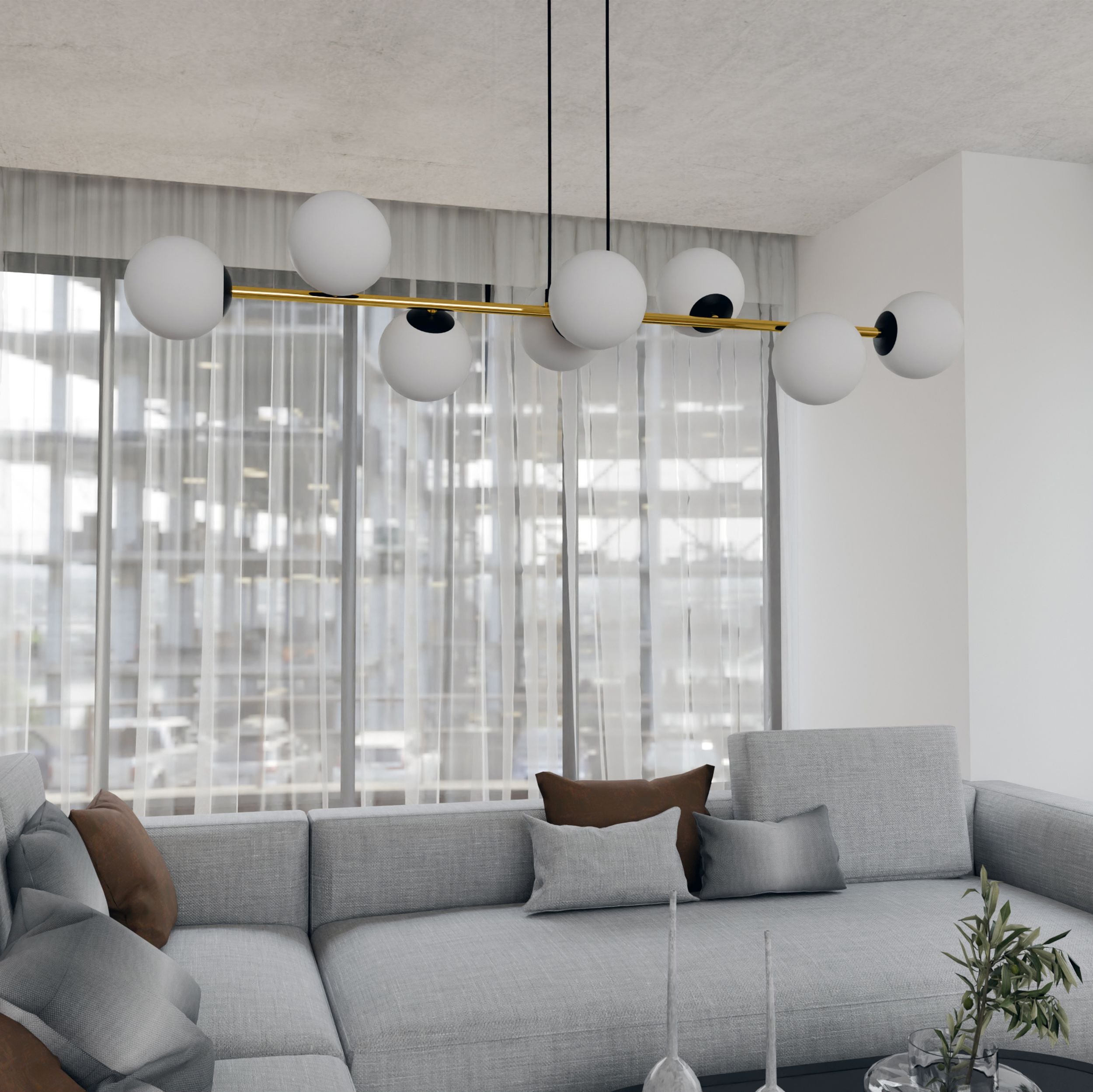 Lampa wisząca Bestalles czarno-złota z białymi kloszami x8