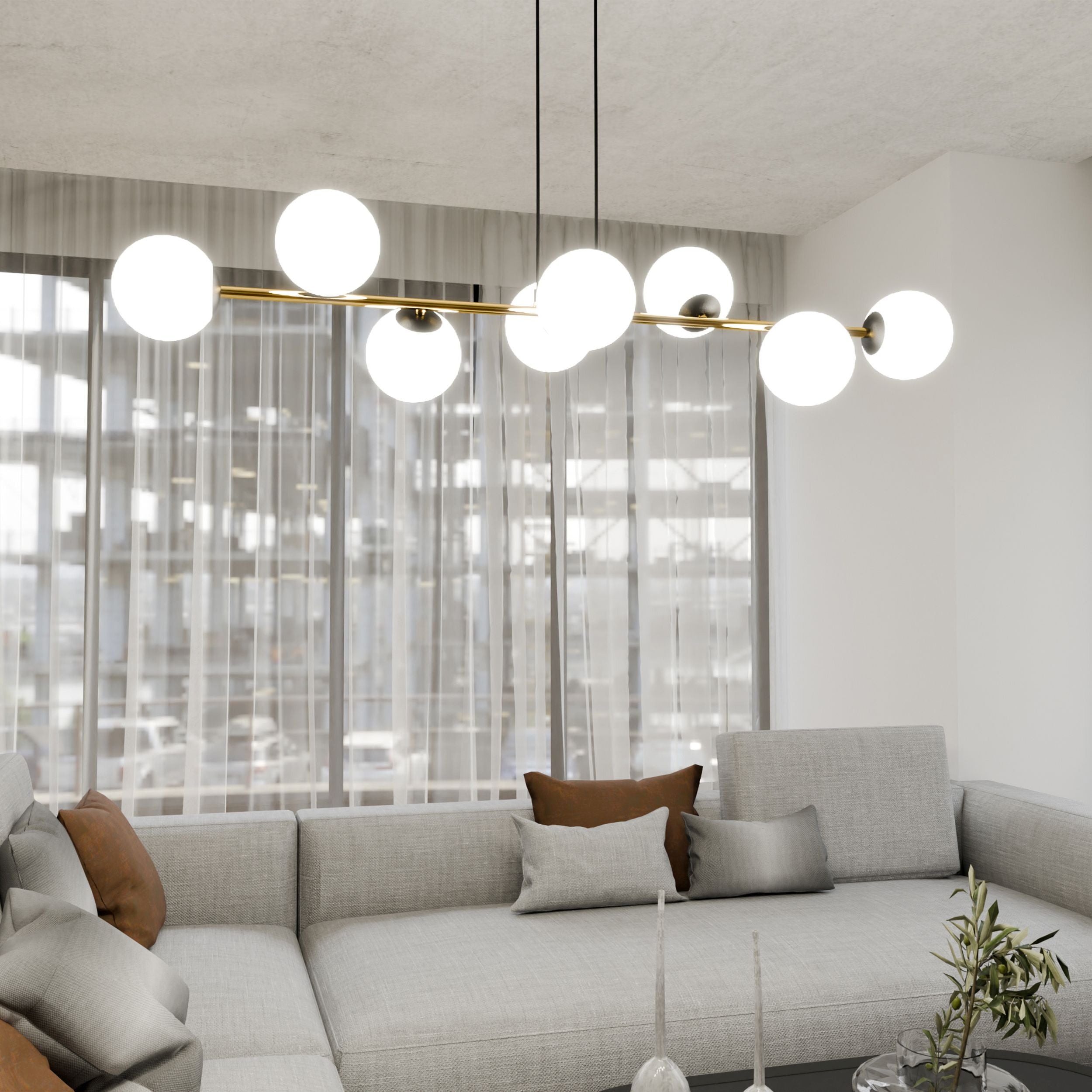 Lampa wisząca Bestalles czarno-złota z białymi kloszami x8