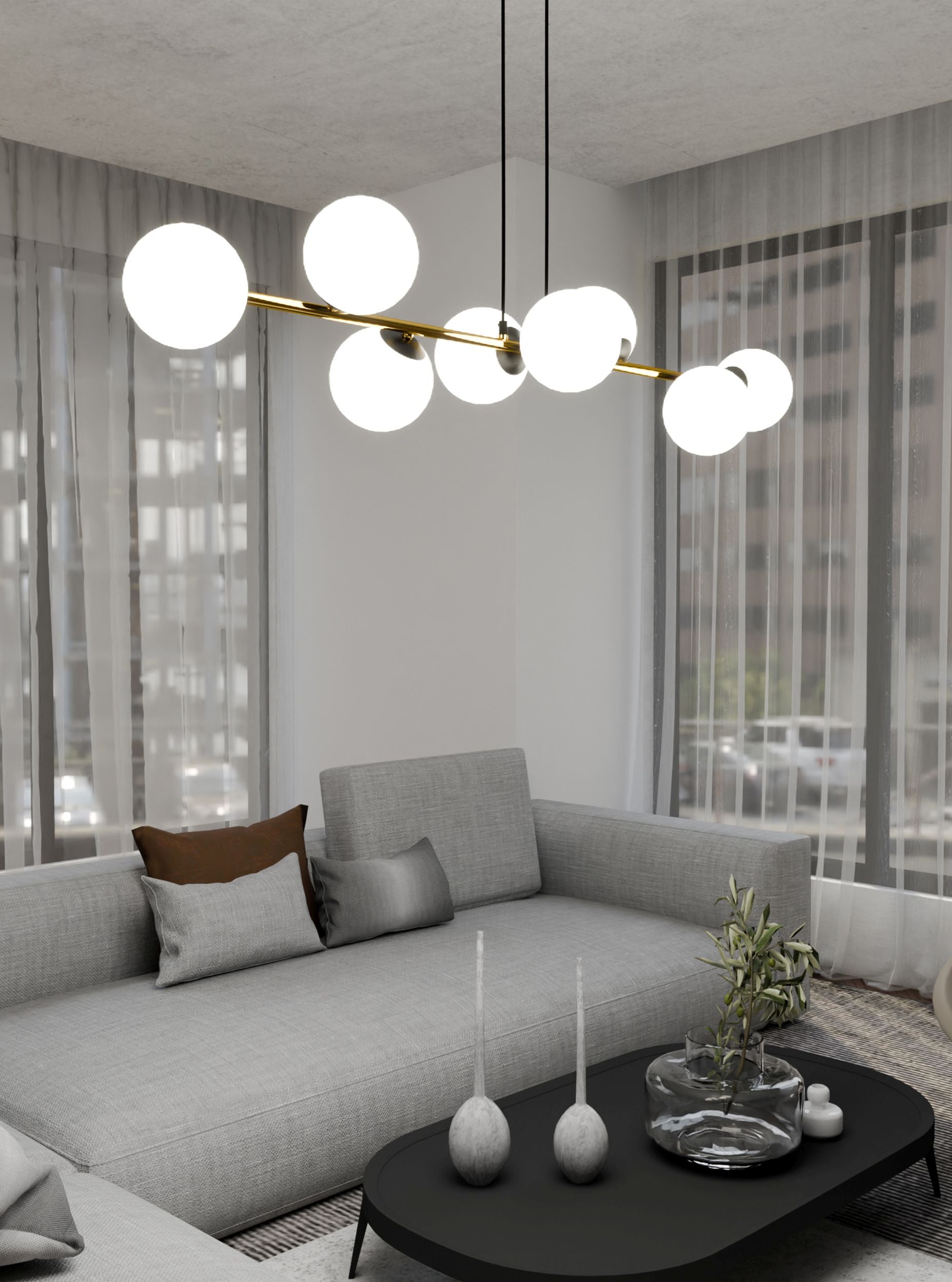 Lampa wisząca Bestalles czarno-złota z białymi kloszami x8