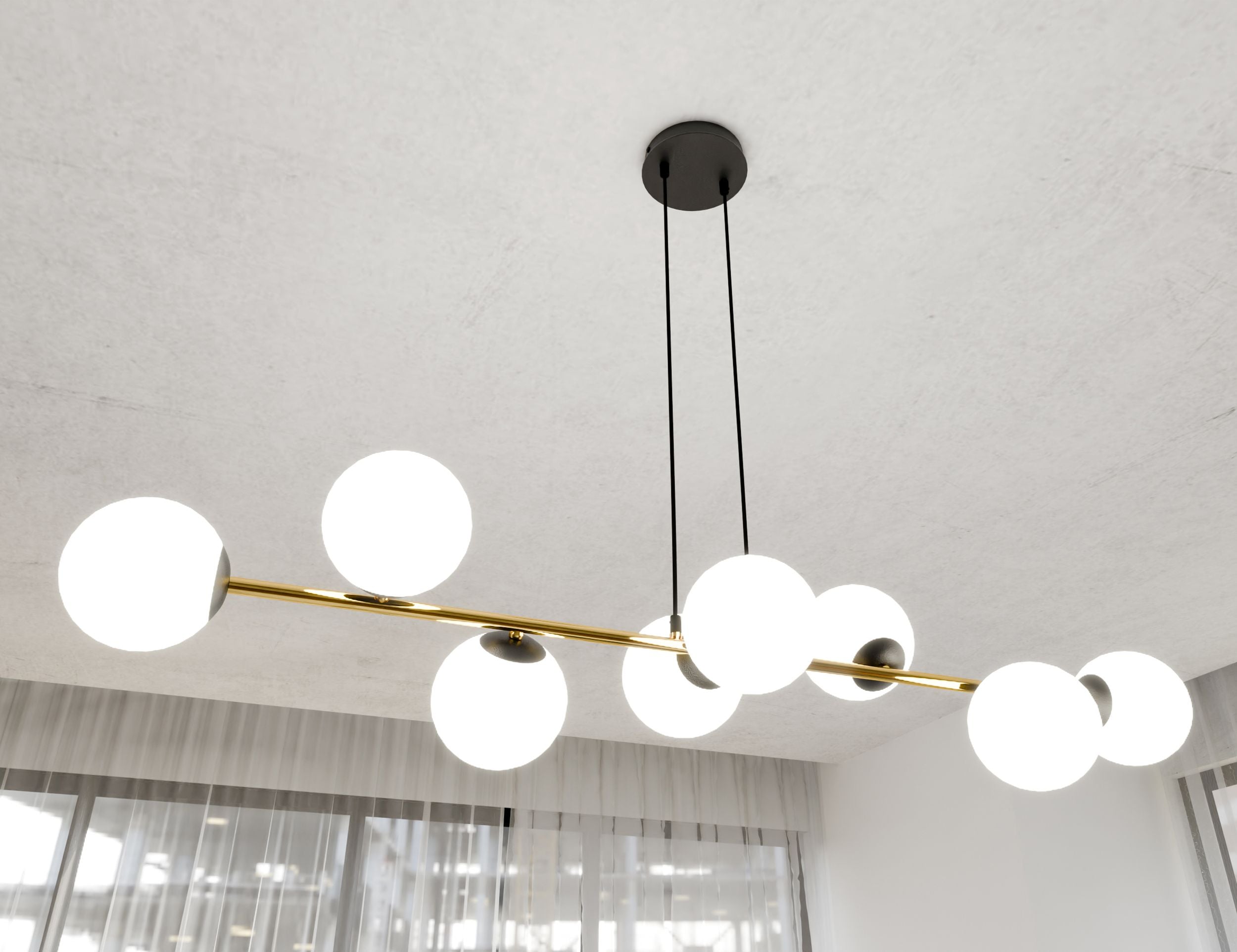 Lampa wisząca Bestalles czarno-złota z białymi kloszami x8