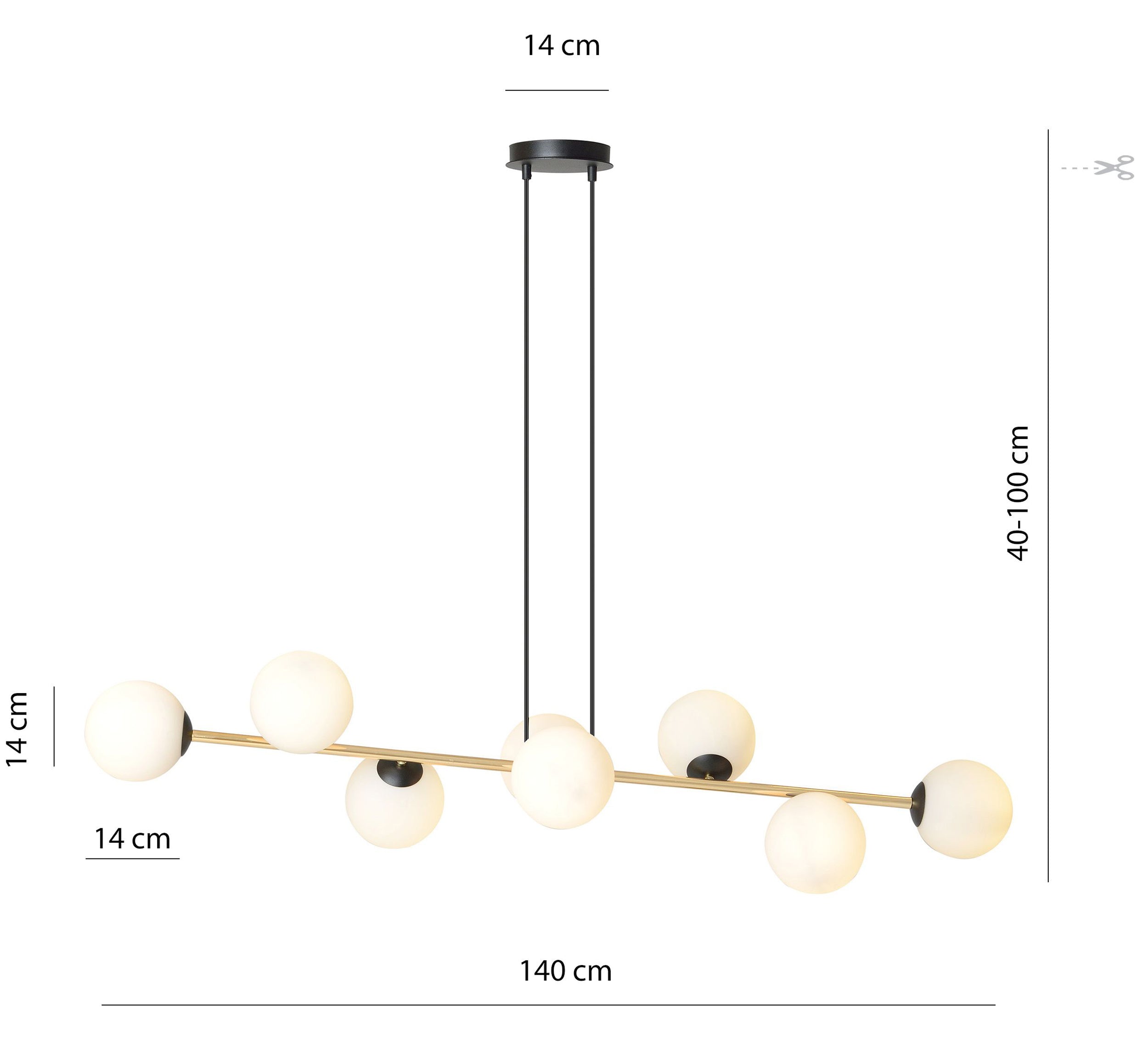 Lampa wisząca Bestalles czarno-złota z białymi kloszami x8