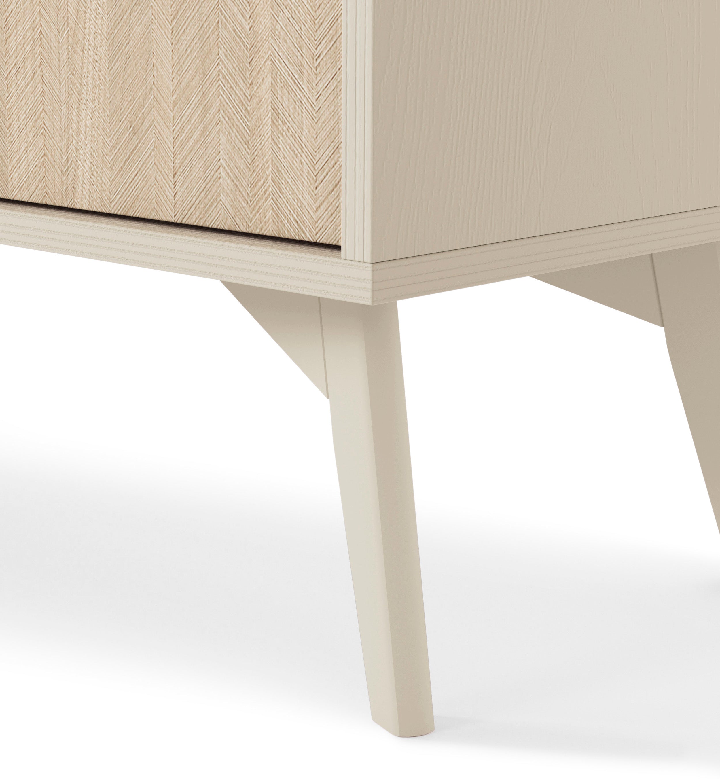 Komoda Favoria jednodrzwiowa z szufladami 106 cm beżowa/jodełka scandi ze złotymi uchwytami