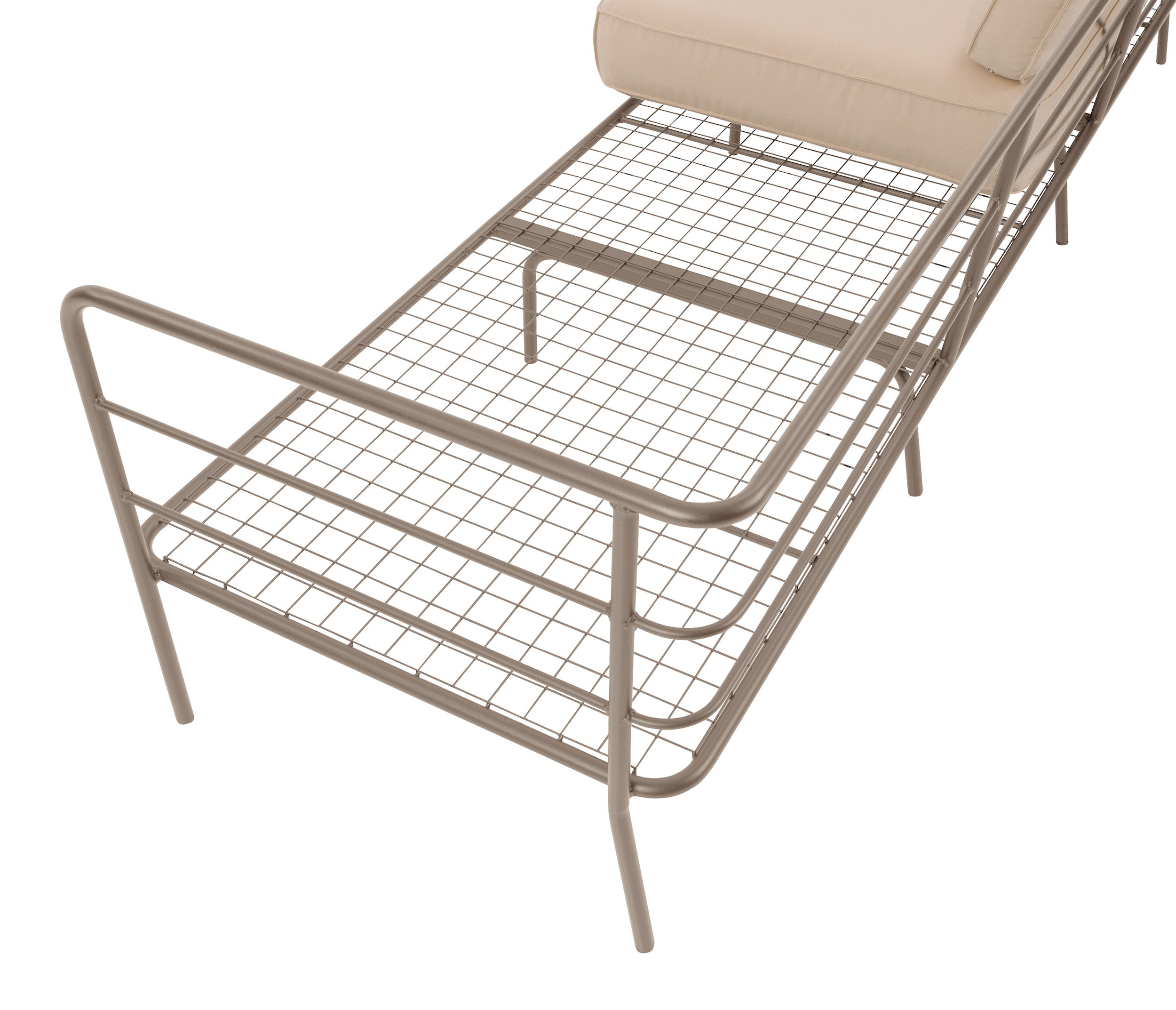 Sofa ogrodowa trzyosobowa Preggel w tkaninie hydrofobowej beżowa/ beżowy stelaż