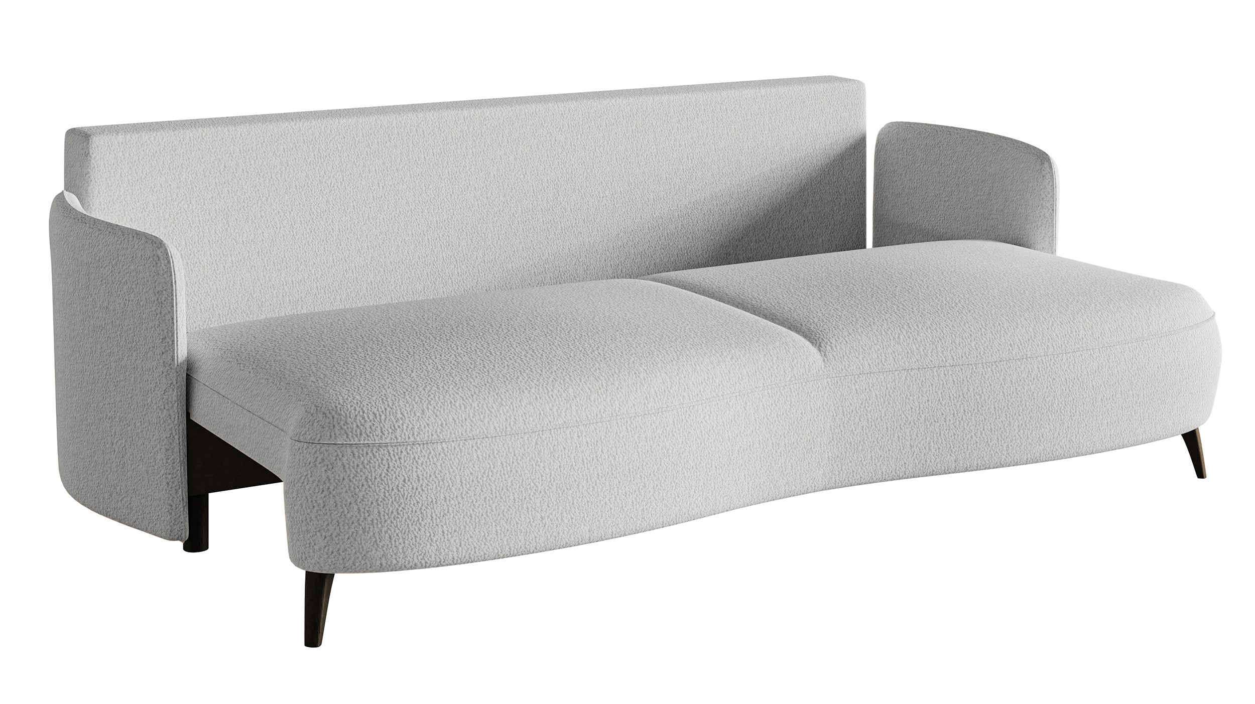 Kanapa rozkładana trzyosobowa Raviolo z pojemnikiem jasnoszara boucle nóżki czarne